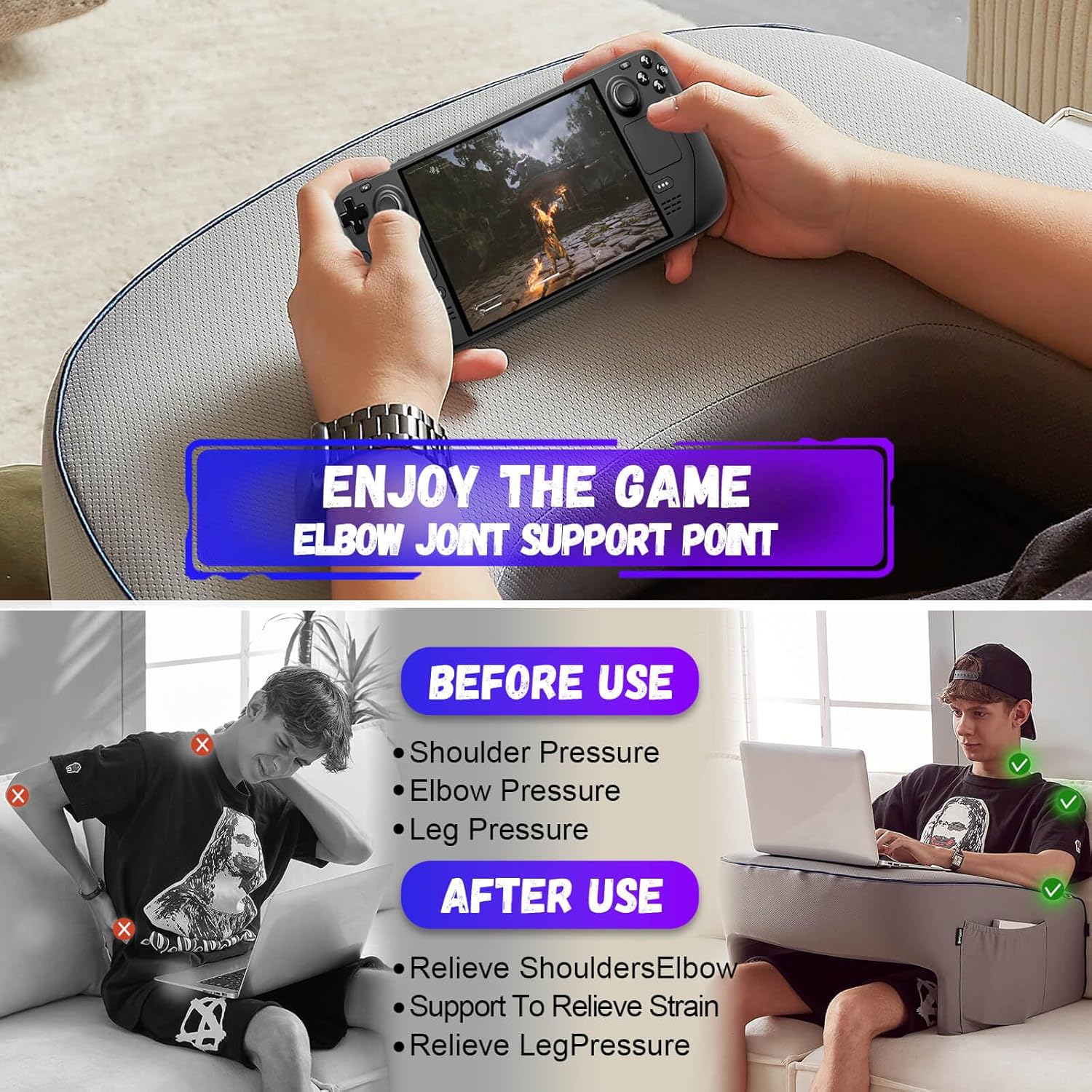 Reading Pillow for Gaming, Extra Large Arm Rest Pillow for Adult, Memory Foam Bed Rest Pillow for Reading, Working, Playing Steam Deck Switch or Sitting in Bed Floor Sofa(Grey) ? ? ? ? ? - Image 4