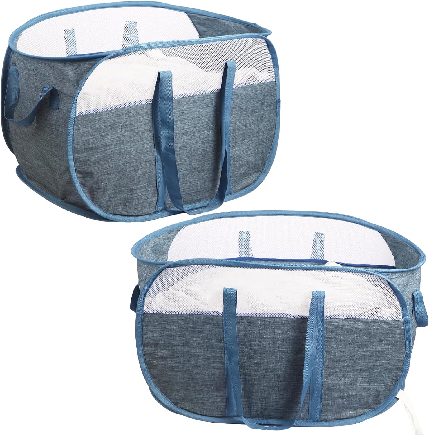 2 Pcs Collapsible Laundry Baskets, Tear Proof Pop Up Laundry Hamper with Dual Handles, Durable Foldable Laundry Basket, Easy to Carry Laundry Hamper for Home, Laundry Room, Bedroom, Dorm, Travel Blue ? ? ? ? ?