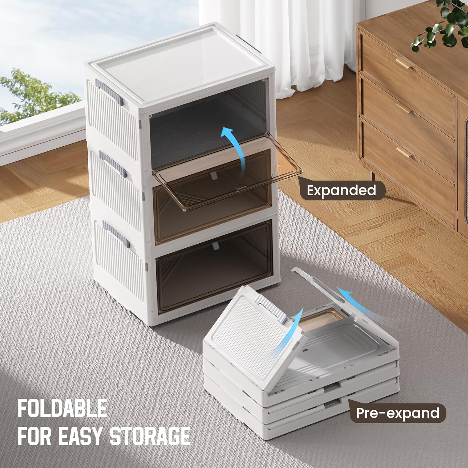 4 Tier Plastic Storage Bins with Drawers - Foldable Stackable Storage Bins with Lids - Closet Craft Organizers and Storage - 24QT Plastic Drawer Storage for Bedroom Study Toy Room Office ? ? ? ? ? - Image 5