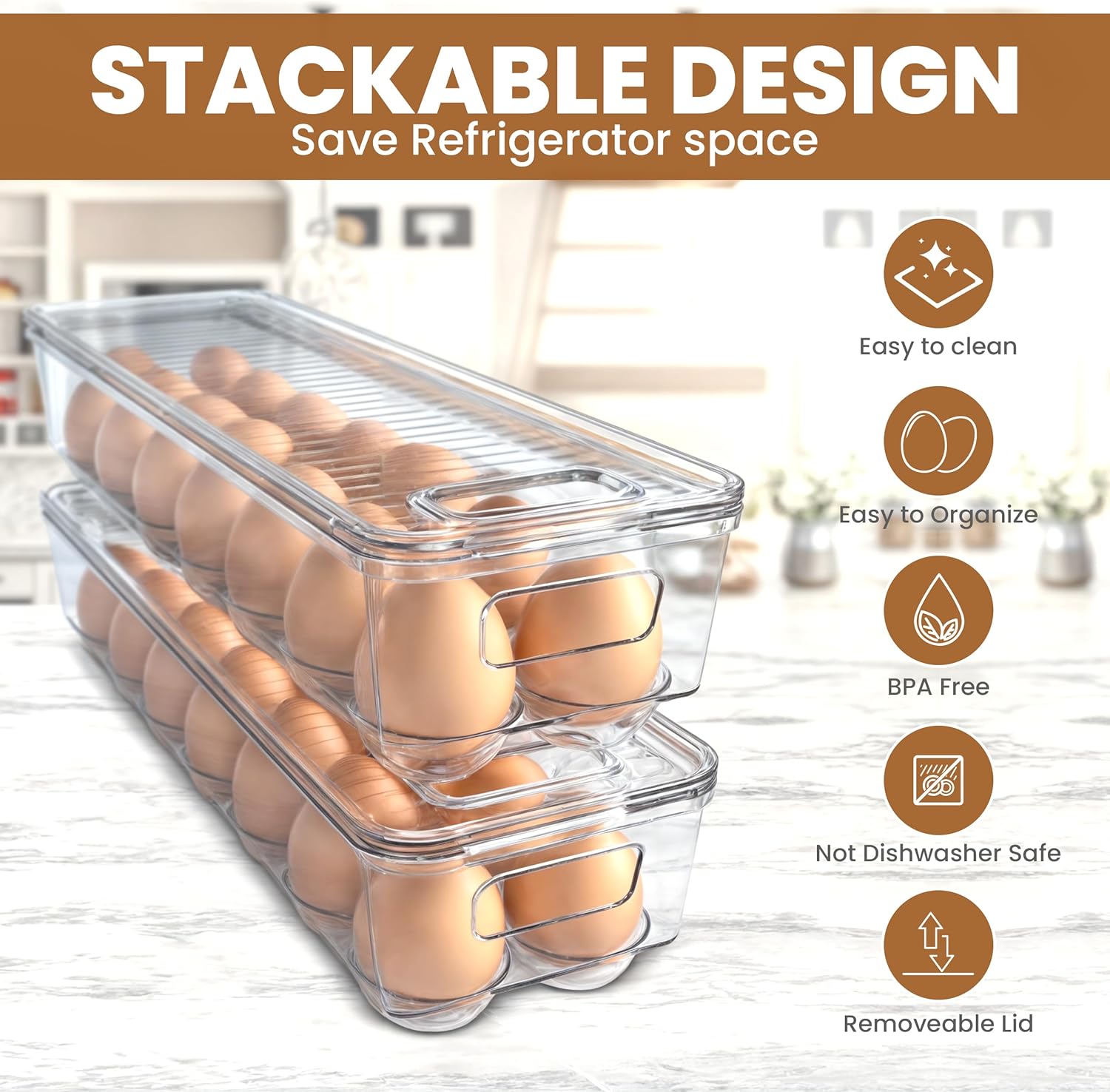 Utopia Home Egg Container With Lid and Handle for Refrigerator - Pack of 3 - Clear Stackable Egg Holder for Kitchen Storage and organization ? ? ? ? ? - Image 4