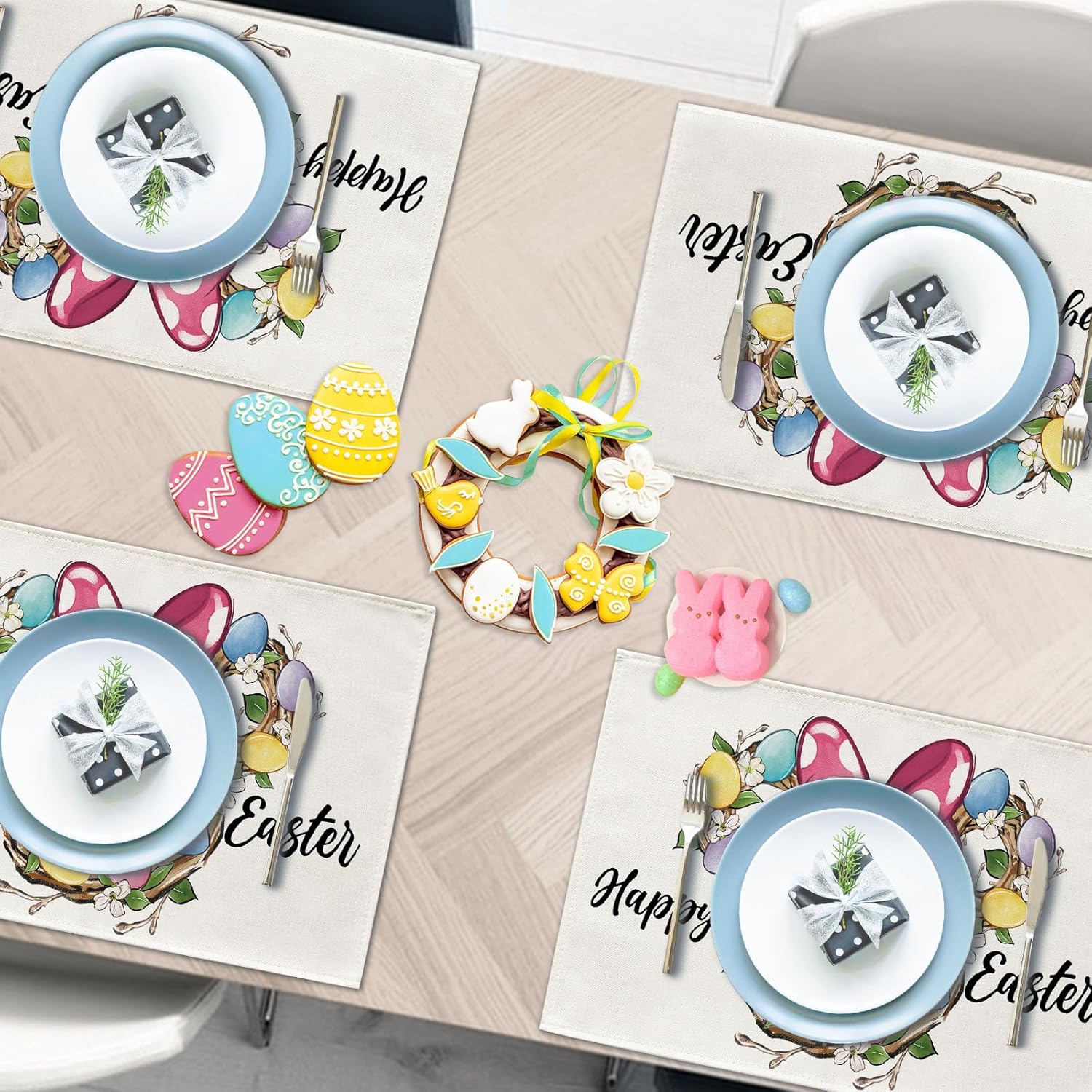 Seliem Happy Easter Placemats Set of 4, Easter Egg Wreath Dining Table Place Mats, Spring Kitchen Decor Home Decoration 12 x 18 Inch ? ? ? ? ? - Image 6