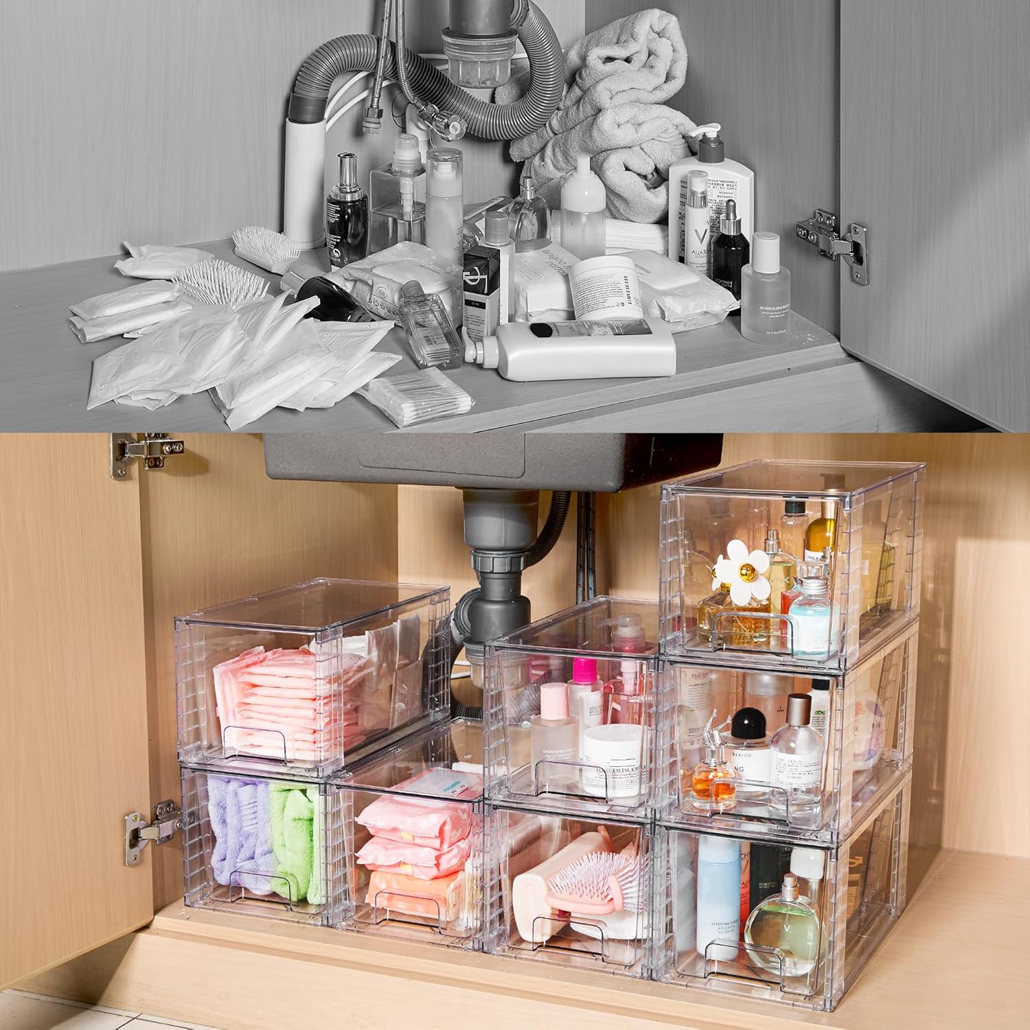Vtopmart 4Pack Large Stackable Kitchen Pantry Storage Drawers, Clear Organizer Bins with Handles, Acrylic Drawer Organizers for Kitchen Pantry, Bathroom Undersink, Cabinet Organization and Storage ? ? ? ? ? - Image 6