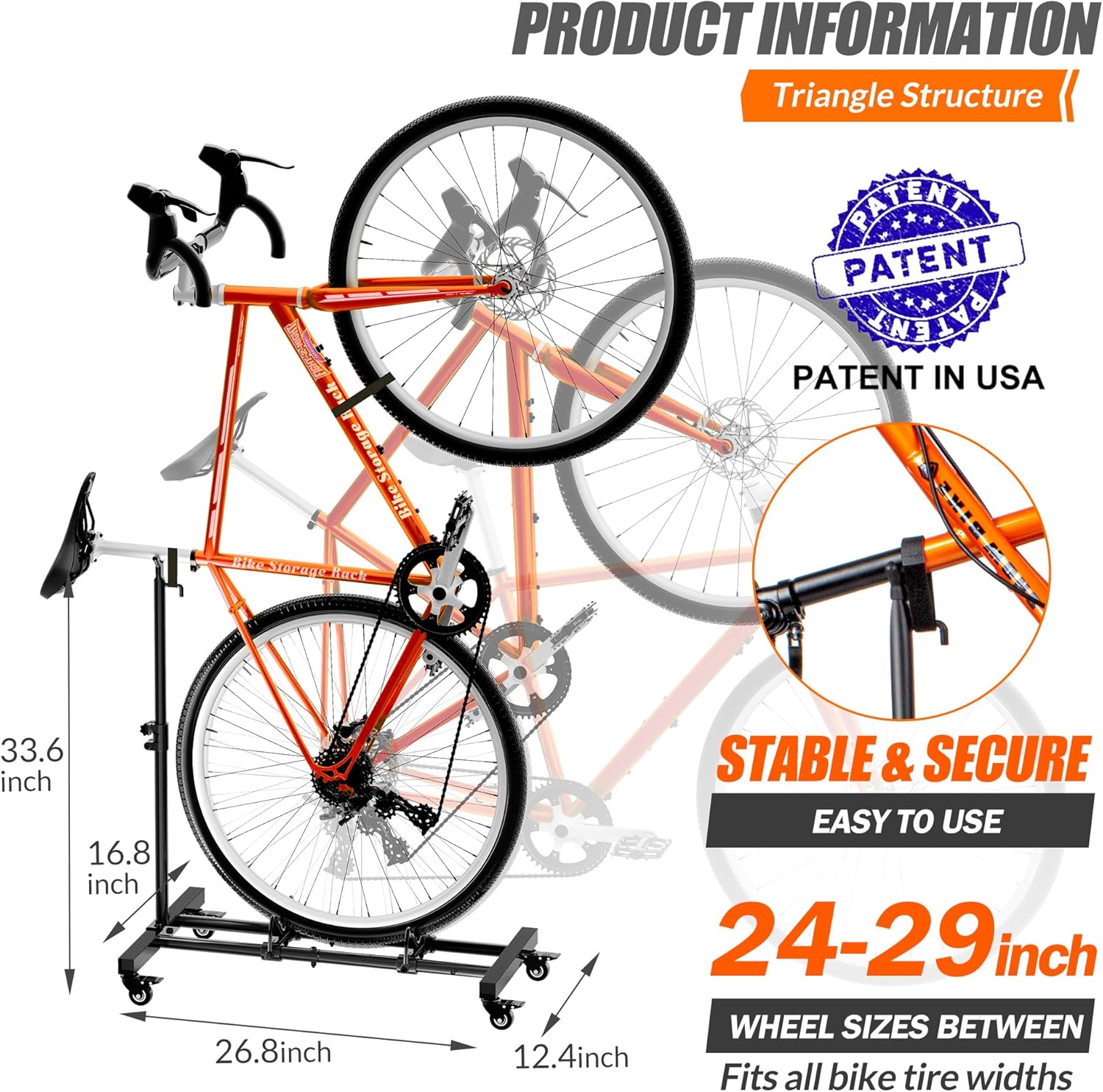 Vertical Bike Stand, Freestanding Indoor Bike Storage Rack Upright Bicycle Floor Stand Indoor Bike Holder with Adjustable Height for Garage & Apartment - for Wheels Sizes up to 29? ? ? ? ? ? - Image 6