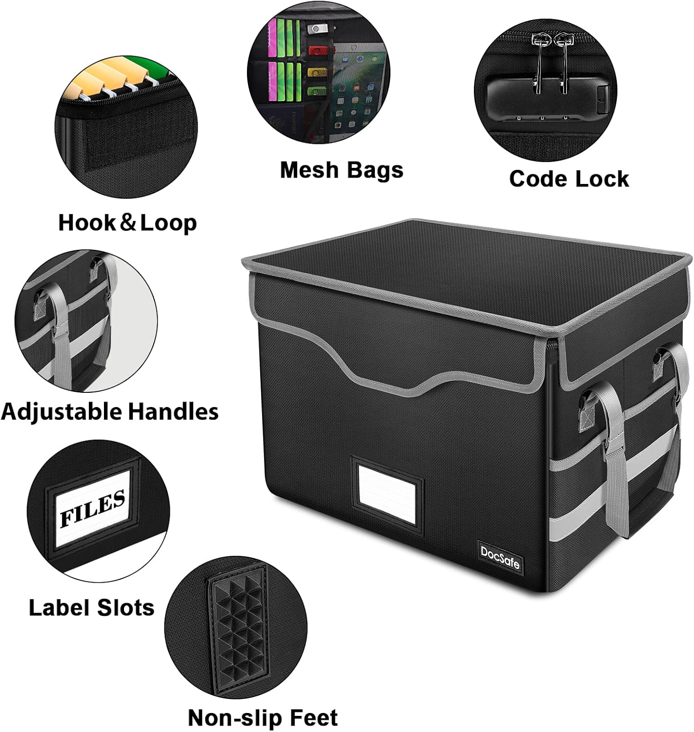 DocSafe File Box Fireproof Document Box with Lock,File Storage Organizer Box with Mesh Pockets,Collapsible Portable File Box Home Office File Cabinet with Handle for Hanging Letter/Legal Folder,Black ? ? ? ? ? - Image 4