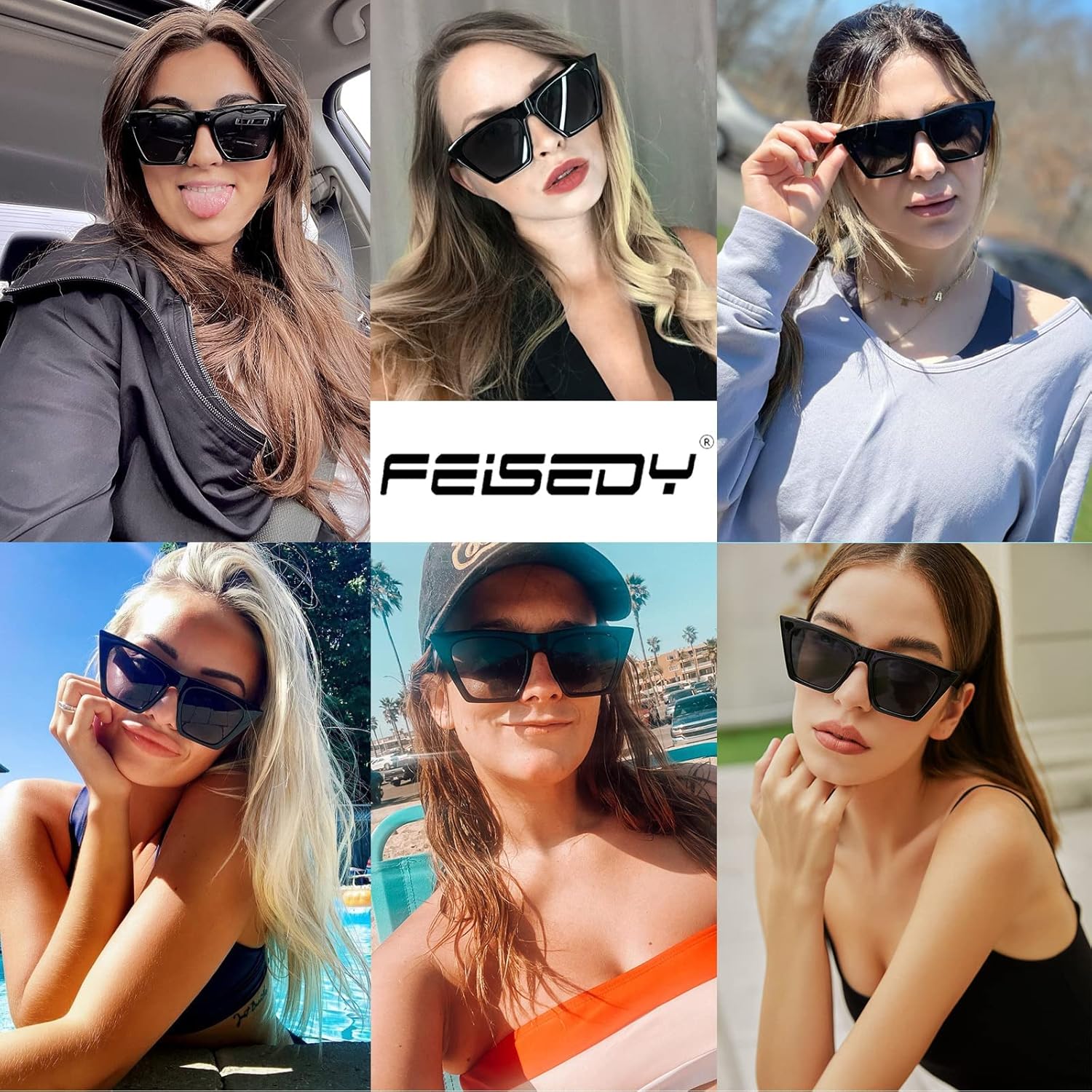 FEISEDY Vintage Square Cat Eye Sunglasses Women Trendy Cateye Sunglasses B2473 ? ? ? ? ? - Image 3