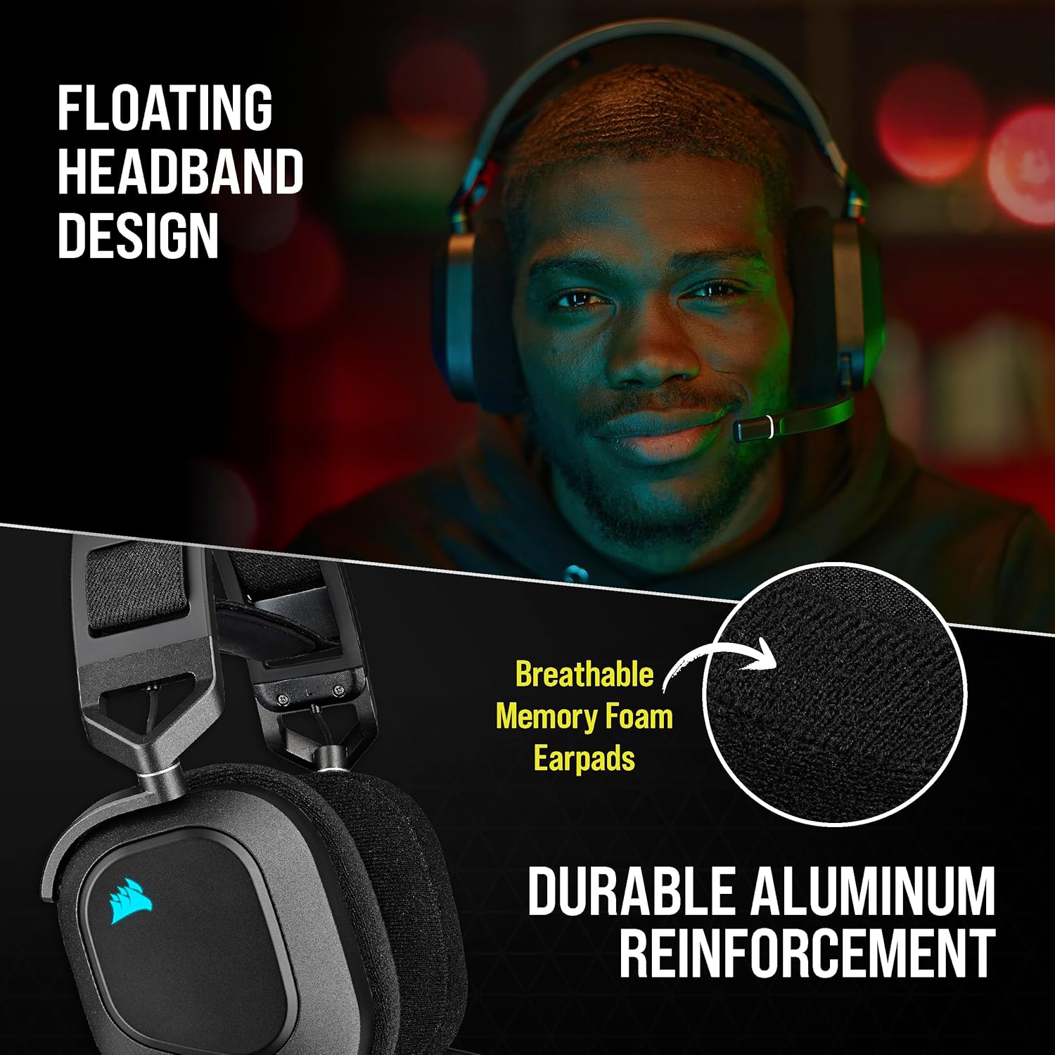 CORSAIR HS80 RGB WIRELESS Multiplatform Gaming Headset - Dolby Atmos - Lightweight Comfort Design - Broadcast Quality Microphone - iCUE Compatible - PC, Mac, PS5, PS4 - Black ? ? ? ? ? - Image 4