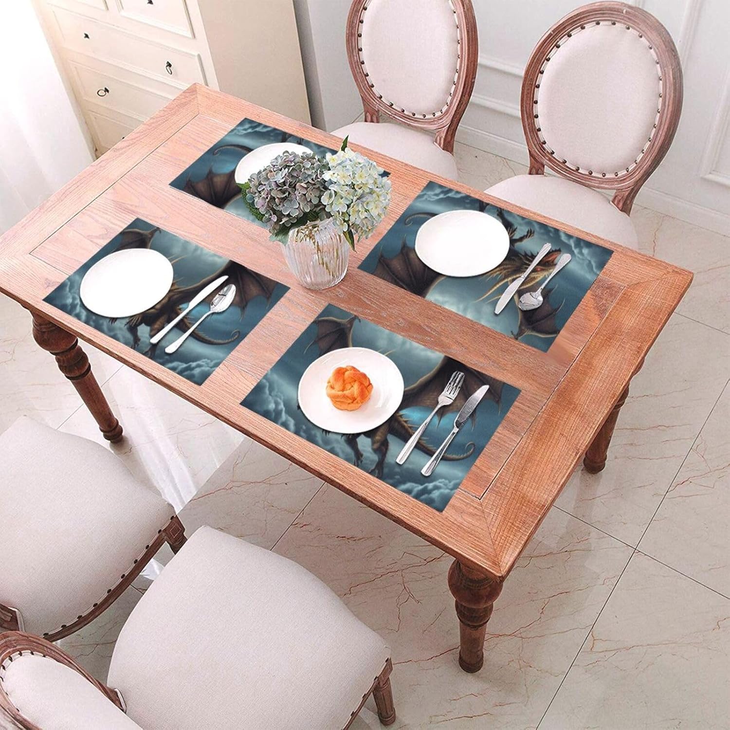 Placemats Set of 1 Washable PVC Table Mats Heat Resistant Vinyl Woven Place Mats Flying Dragon Placemats Non-Slip Wipeable Placemats for Kitchen Dining Table Decoration 18 x 12 Inch - Image 4