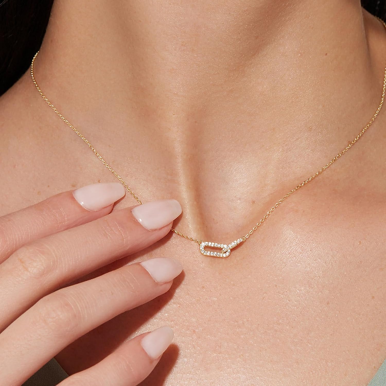 Gold Pendant Necklace for Women, Dainty Diamond Necklaces for Women Simple 14K Gold Plated Paperclip Choker Necklaces Cute Minimalist Open Oval Necklaces Gold Jewelry for Women Gifts ? - Image 6