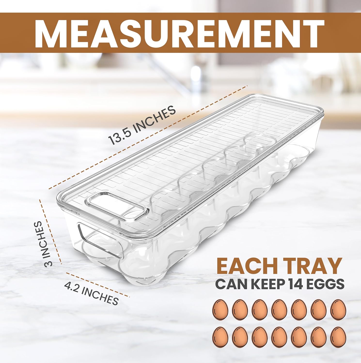 Utopia Home Egg Container With Lid and Handle for Refrigerator - Pack of 3 - Clear Stackable Egg Holder for Kitchen Storage and organization ? ? ? ? ? - Image 2