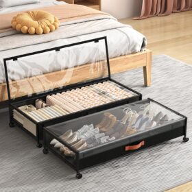 Under Bed Storage with Wheels, 54L XXL Larger Under Bed Storage Containers with Clear Lids, 36'' Lengthen Under Bed Shoe Organizer, Rolling Under Bed Storage for Shoes Clothes (2 PACK) ?   ?   ?  ?   ?