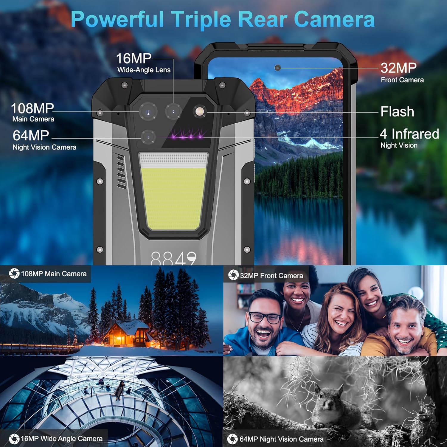 8849 Tank 2 Rugged Smartphone Unlocked, Android 13 Mobile Phone with Projector, 6.79 Waterproof Cell Phones 512GB, Dual 4G Sim/24GB RAM/108MP Camera/OTG/WiFi/GPS/Dual Camping Light - Image 6
