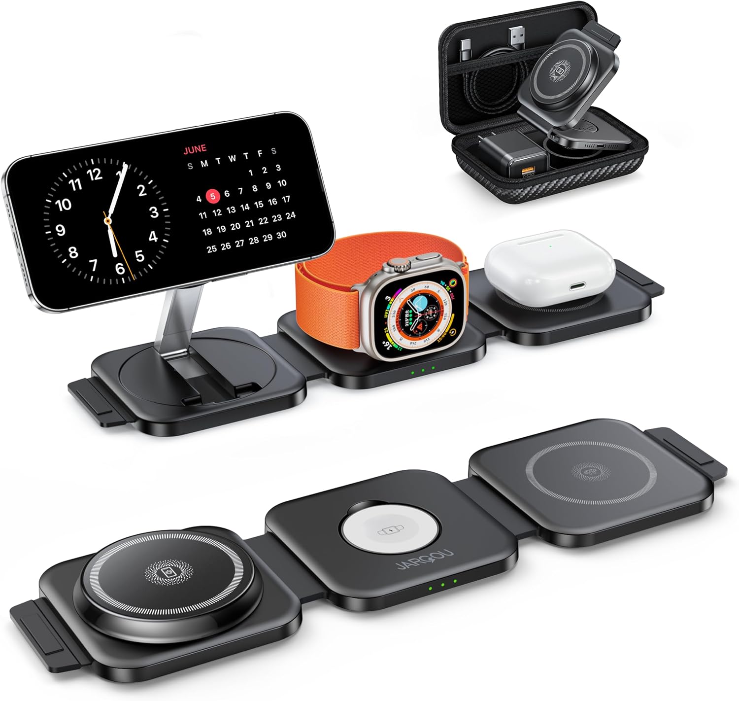3 in 1 Charging Station for iPhone 16/15/14/13/12 Series, Travel Charger for Multiple Devices for AirPods 4/3/2/Pro,Wireless Charger Magnetic Charging for Apple Watch S10 Series(Black) ? ? ? ? ?