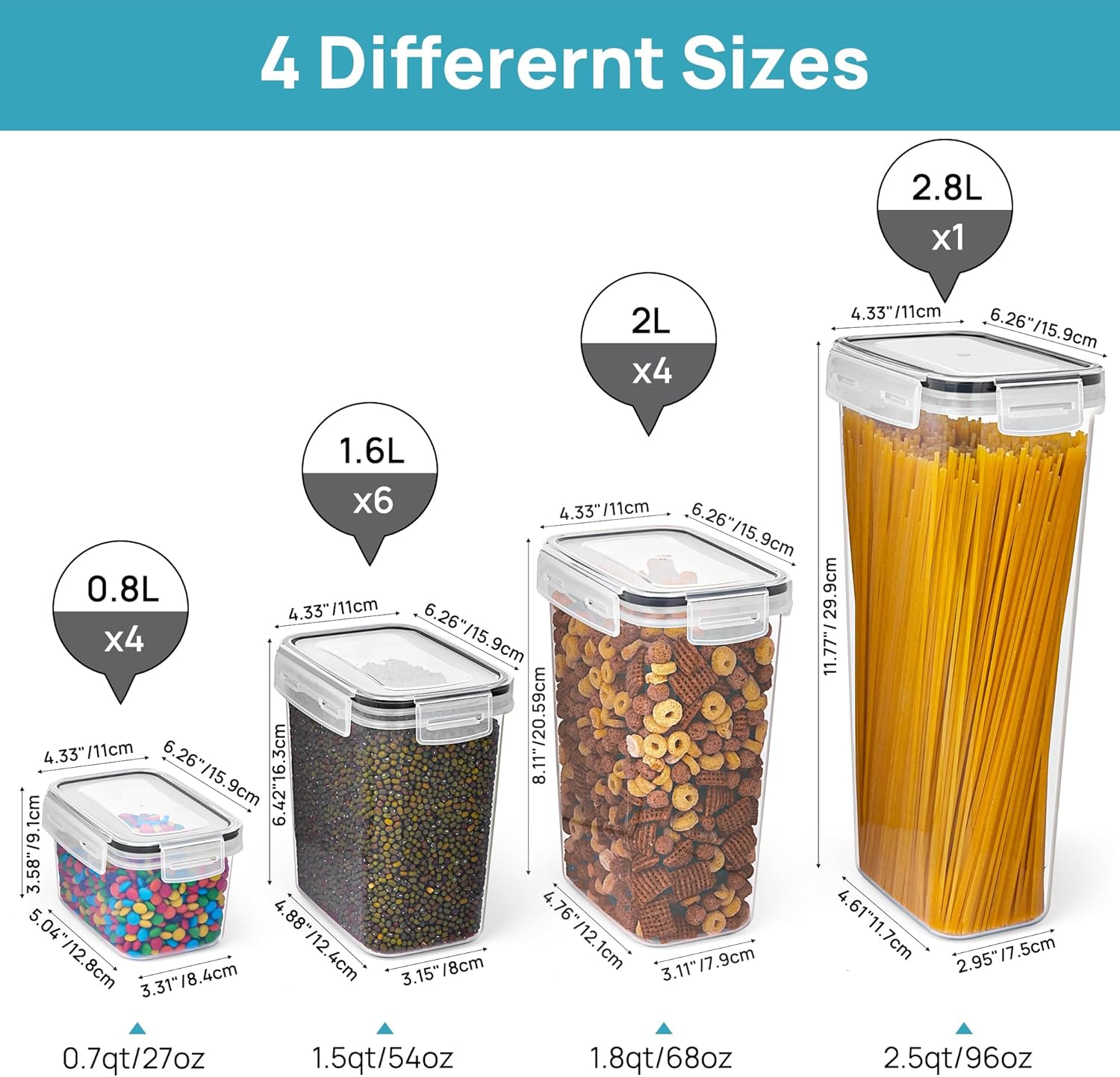 Vtopmart Airtight Food Storage Containers Set with Lids, 15pcs BPA Free Plastic Dry Food Canisters for Kitchen Pantry Organization and Storage, Dishwasher safe,Include 24 Labels, Black ? ? ? ? ? - Image 2