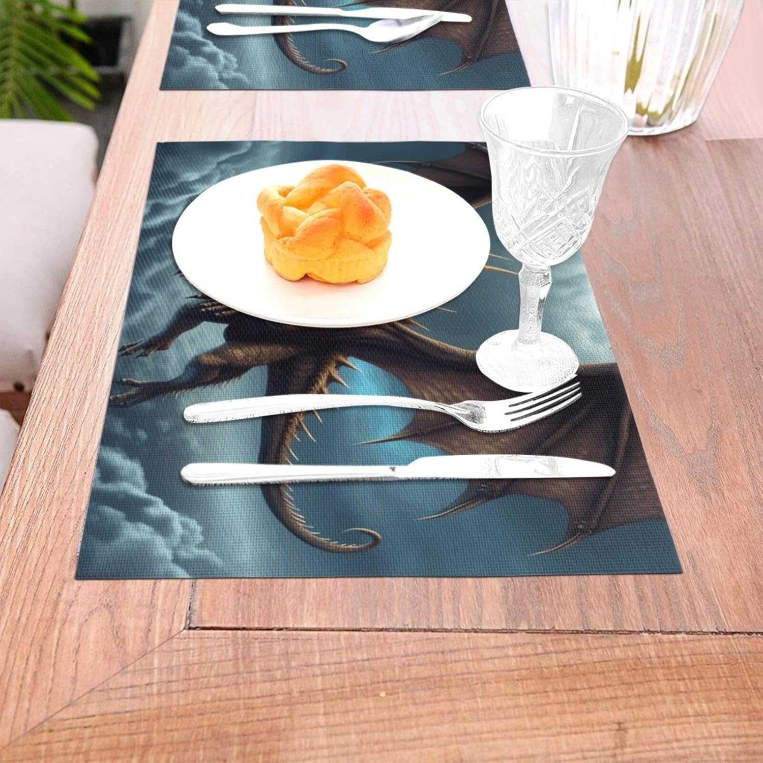Placemats Set of 1 Washable PVC Table Mats Heat Resistant Vinyl Woven Place Mats Flying Dragon Placemats Non-Slip Wipeable Placemats for Kitchen Dining Table Decoration 18 x 12 Inch - Image 3
