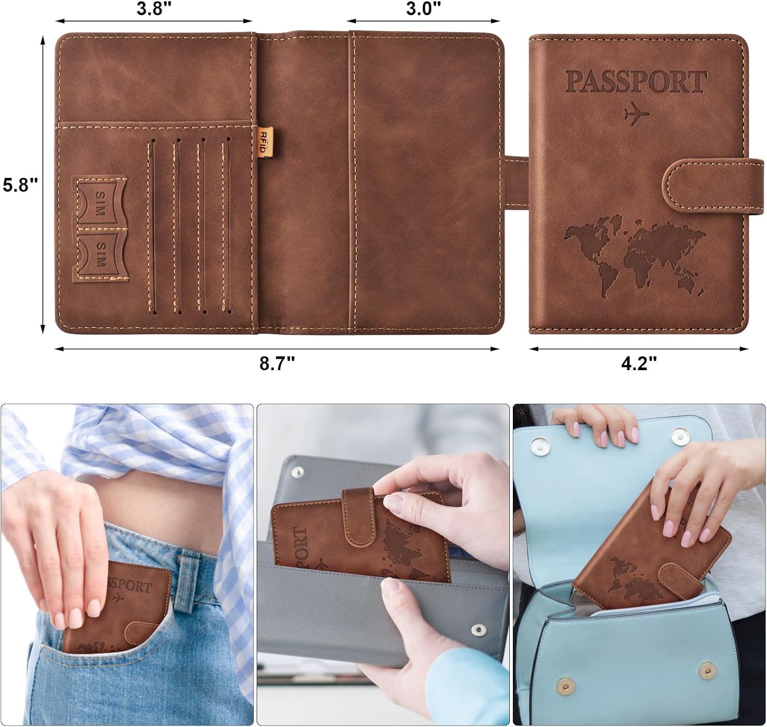 Eoehro Passport Holder for Travel Essentials, Passport Wallet Cover Case for Travel Must Haves Accessories,Passport Book Holders for Women and Men(brown) ? ? ? ? ? - Image 2