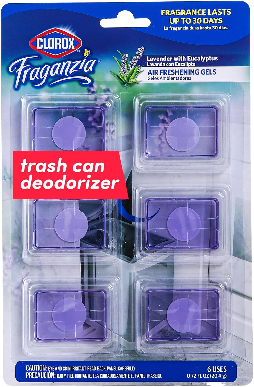 Clorox Fraganzia Adhesive Garbage Can Air Freshener Gel, Lavender with Eucalyptus Scent - No Plug, Stick On Trash Can Deodorizer and Odor Absorber, Gel Air Fresheners for Home and Kitchen, 6 Count ? ? ? ? ?