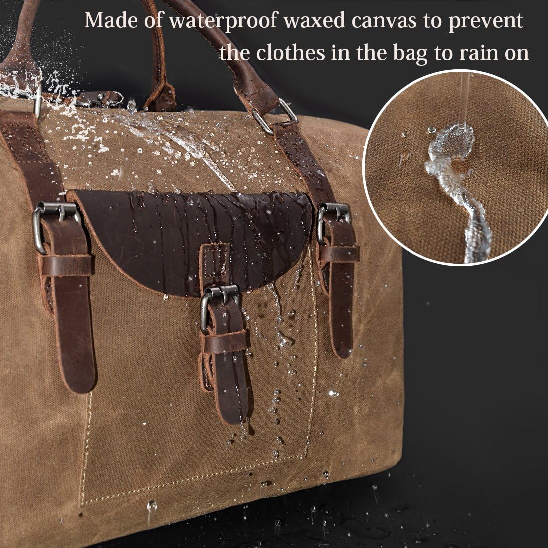 Oversized Travel Duffel Bag Waterproof Canvas Genuine Leather Weekend bag Weekender Overnight Carryon Hand Bag Brown ? ? ? ? ? - Image 3