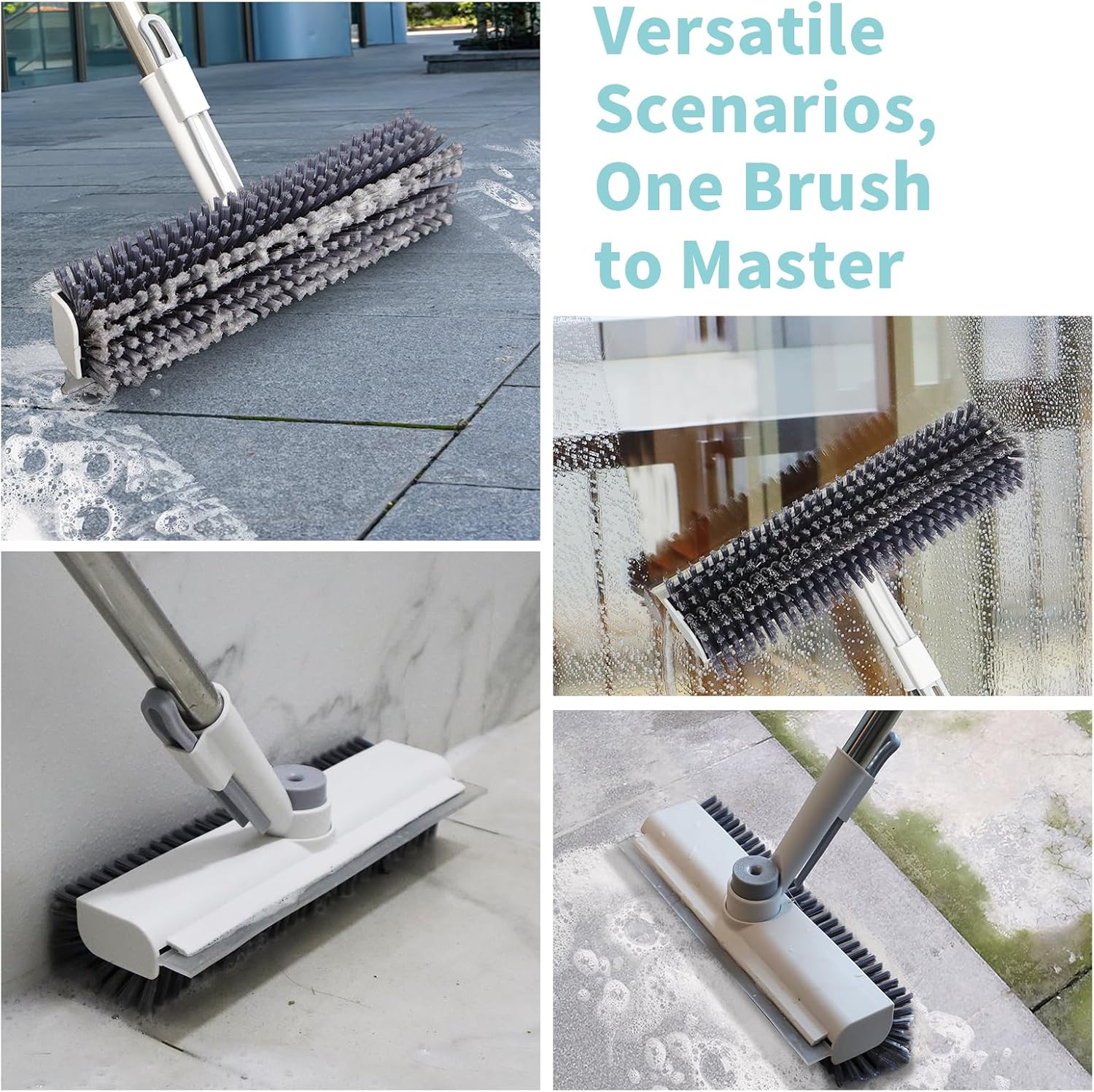 AIR U+ Floor Scrub Brush with Long Handle, 3 in 1 Scrape and Heavy-Duty Stiff Bristle Scrubber Brush for Cleaning Shower Bathroom, Patio, Garage, Kitchen, Wall and Deck ? ? ? ? ? - Image 4