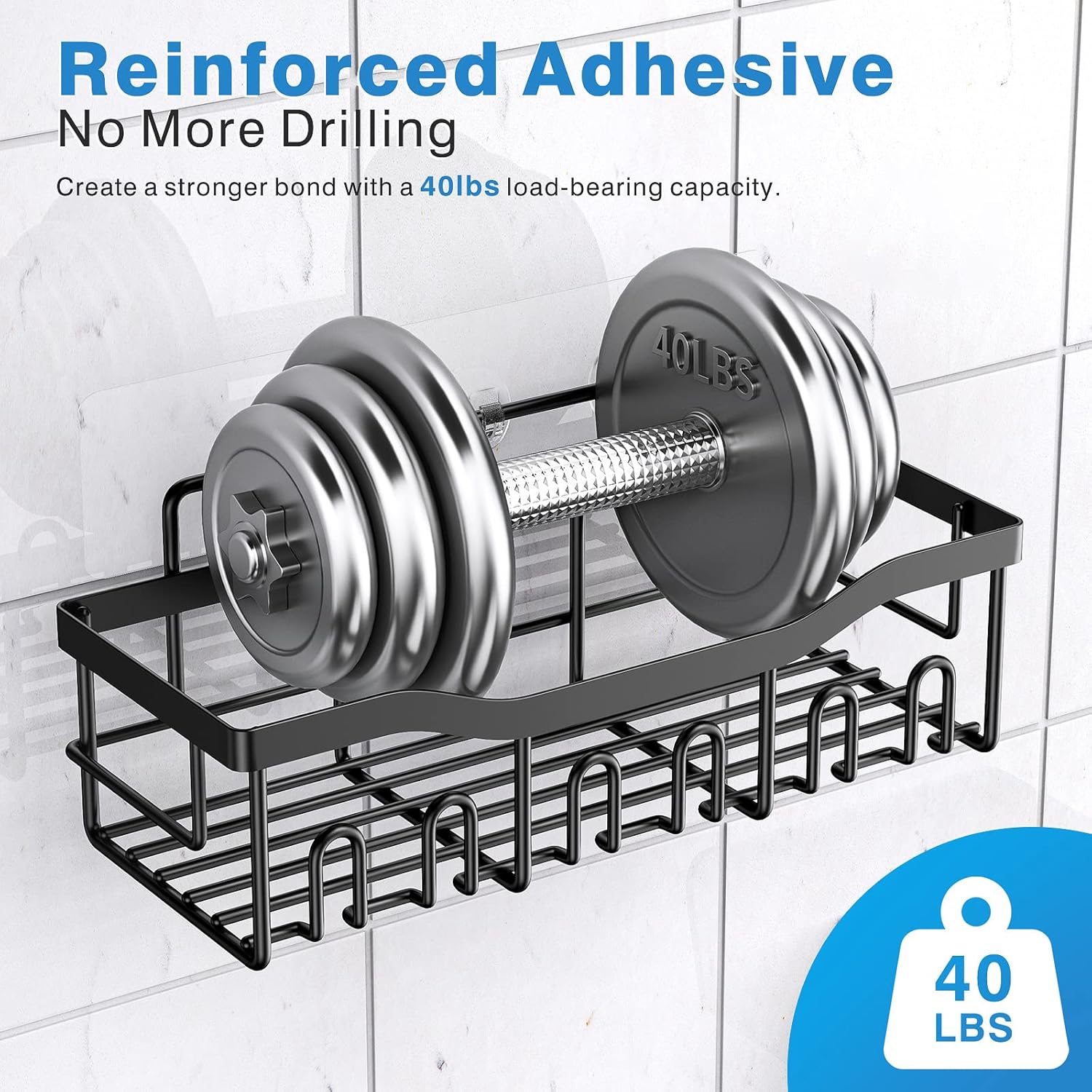 Adhesive Shower Caddy, 5 Pack Rustproof Stainless Steel Bath Organizers With Large Capacity, No Drilling Shelves for Bathroom Storage & Home Decor ? ? ? ? ? - Image 4