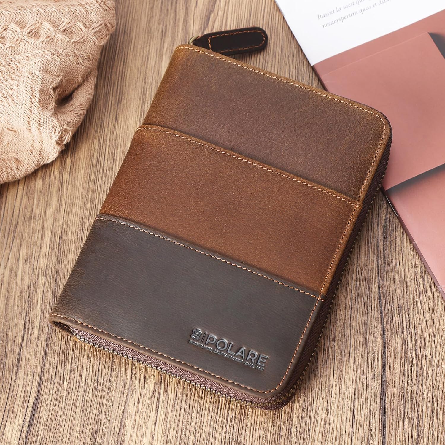 Polare Full Grain Leather Travel Passport Wallet with YKK Zipper and RFID Blocking Document Organizer Holder 2 Passports (Cocoa Brown) ? ? ? ? ? - Image 3