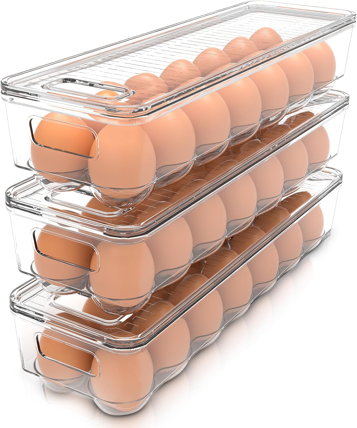 Utopia Home Egg Container With Lid and Handle for Refrigerator - Pack of 3 - Clear Stackable Egg Holder for Kitchen Storage and organization ? ? ? ? ?