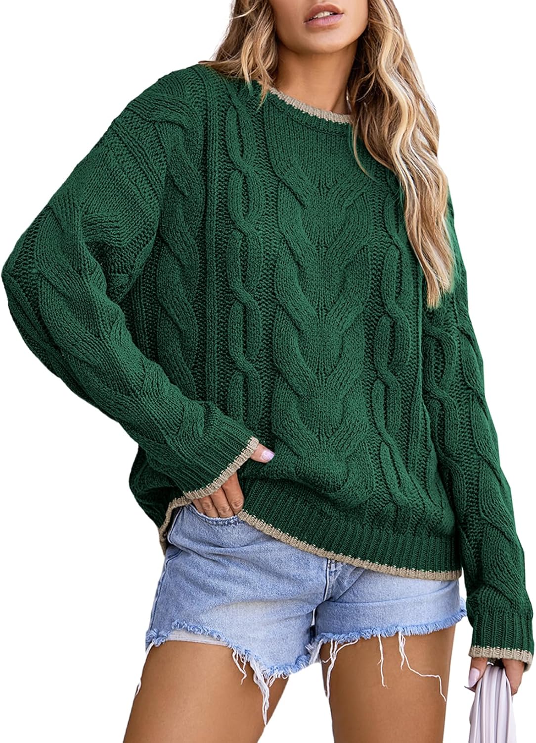 EVALESS Sweaters for Women Trendy Crewneck Long Sleeve Color Block Sweater Tops Fall 2024 Chunky Cable Knit Pullover Sweaters ? ? ? ? ? - Image 6