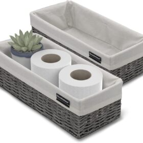 BROOKSTONE [2 PACK SET] Wicker Storage Basket, Boho Organization and Storage Container, Decorative Shelf Bin, Over the Toilet Paper Reserve, Suitable for Any Home D?cor Style ?   ?   ?  ?   ?