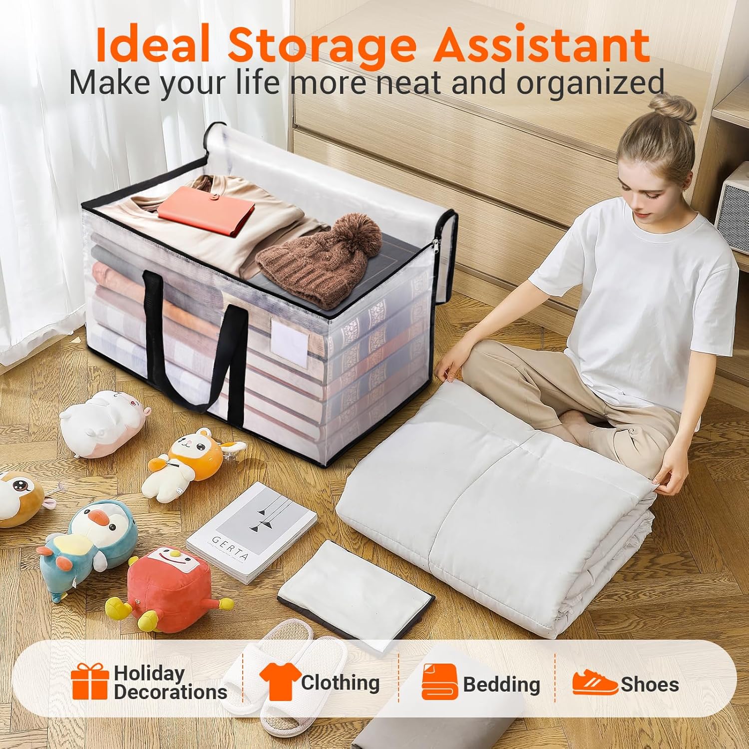 BlissTotes Moving Bags, 8-Pack Storage Bags, Moving Bags Heavy Duty Extra Large, Moving Totes, Clear moving Bags, Reinforced Handles & Tag Pocket, Christmas Totes (93L) ? ? ? ? ? - Image 6