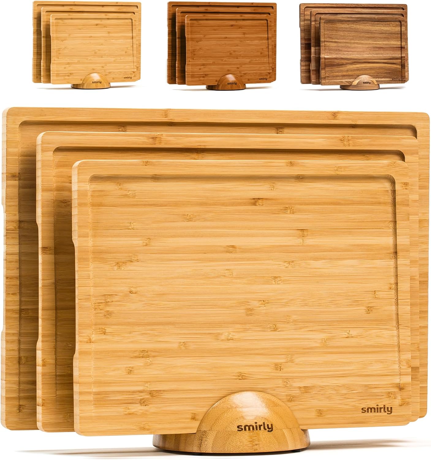 SMIRLY Wooden Cutting Boards For Kitchen Meal Prep & Serving - Bamboo Cutting Board Set with Holder, Charcuterie & Chopping Board, Wooden Cutting Board Set