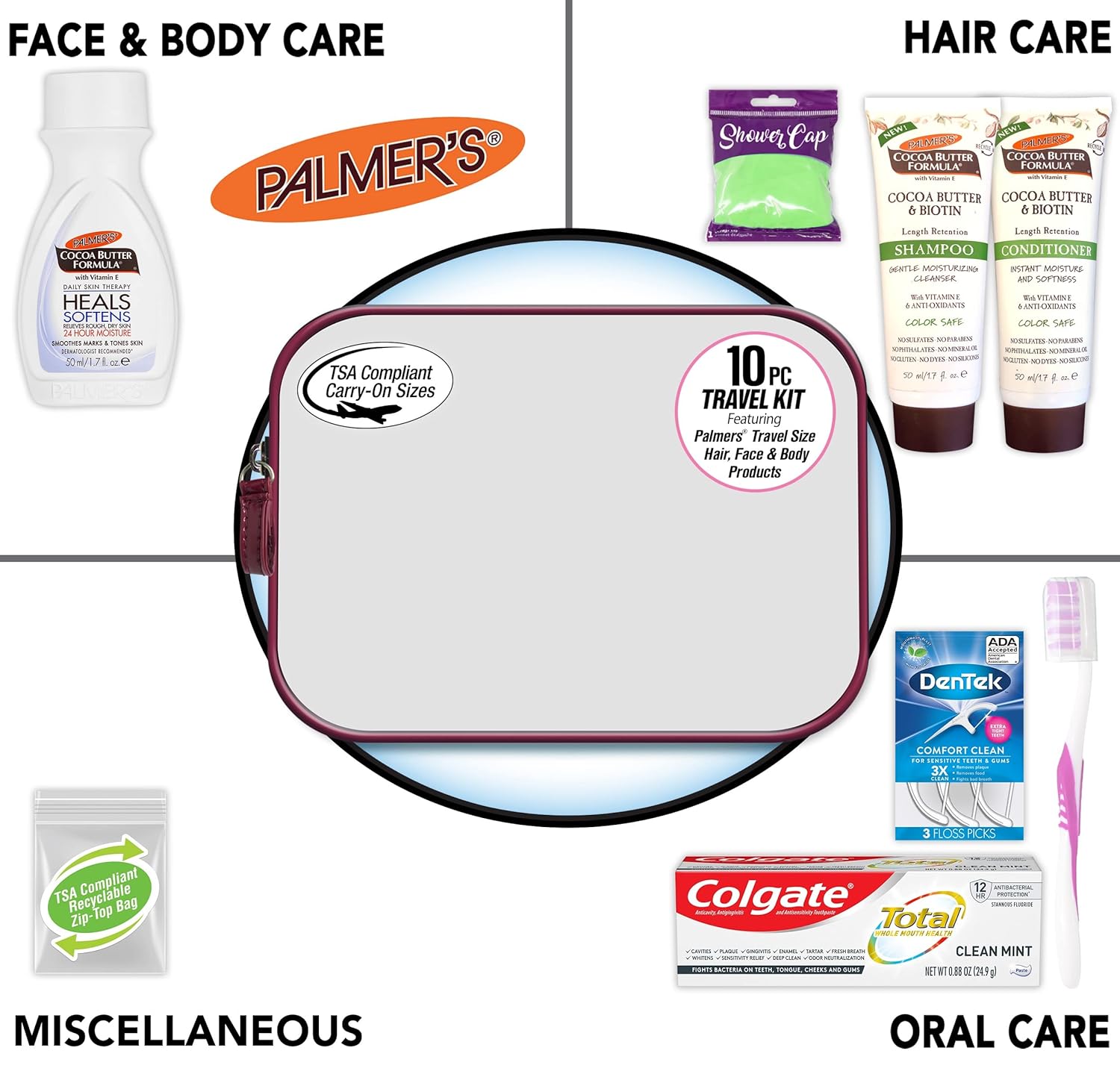 Convenience Kits International Women's Multicultural 10 PC Grooming/Hygiene Travel Kit Featuring: Palmer's Travel-Size Hair & Body Products, Beige, (23AZ) ? ? ? ? ? - Image 2