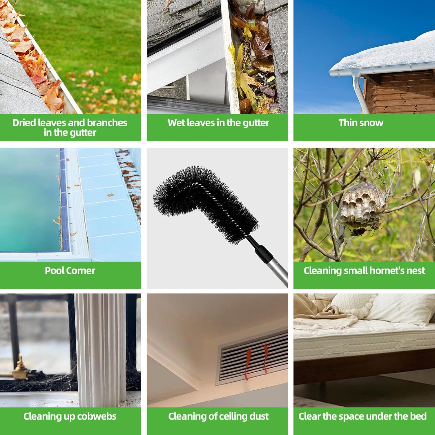 Gutter Cleaning Tools 14 ft Adjustable Gutter Cleaning Brush from The Ground Multi-Functional Extended Handle Brush Gutter Cleaner, Easily Clear roof Leaves and Debris.(with 11 Tubes & 2 Brushes) ? ? ? ? ? - Image 6