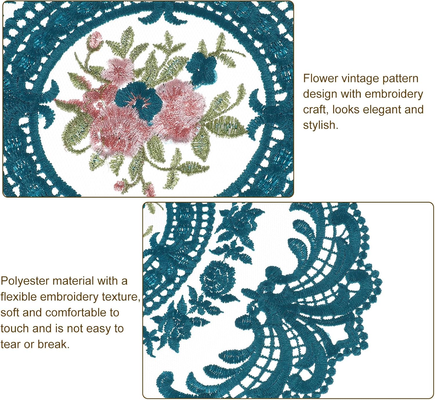 uxcell 2Pcs Retro Lace Placemats, French Crochet Doilies Round Embroidered Hollow Cup Vase Table Mat for Dining Table Kitchen Party 11.02x11.02inch, Green - Image 3