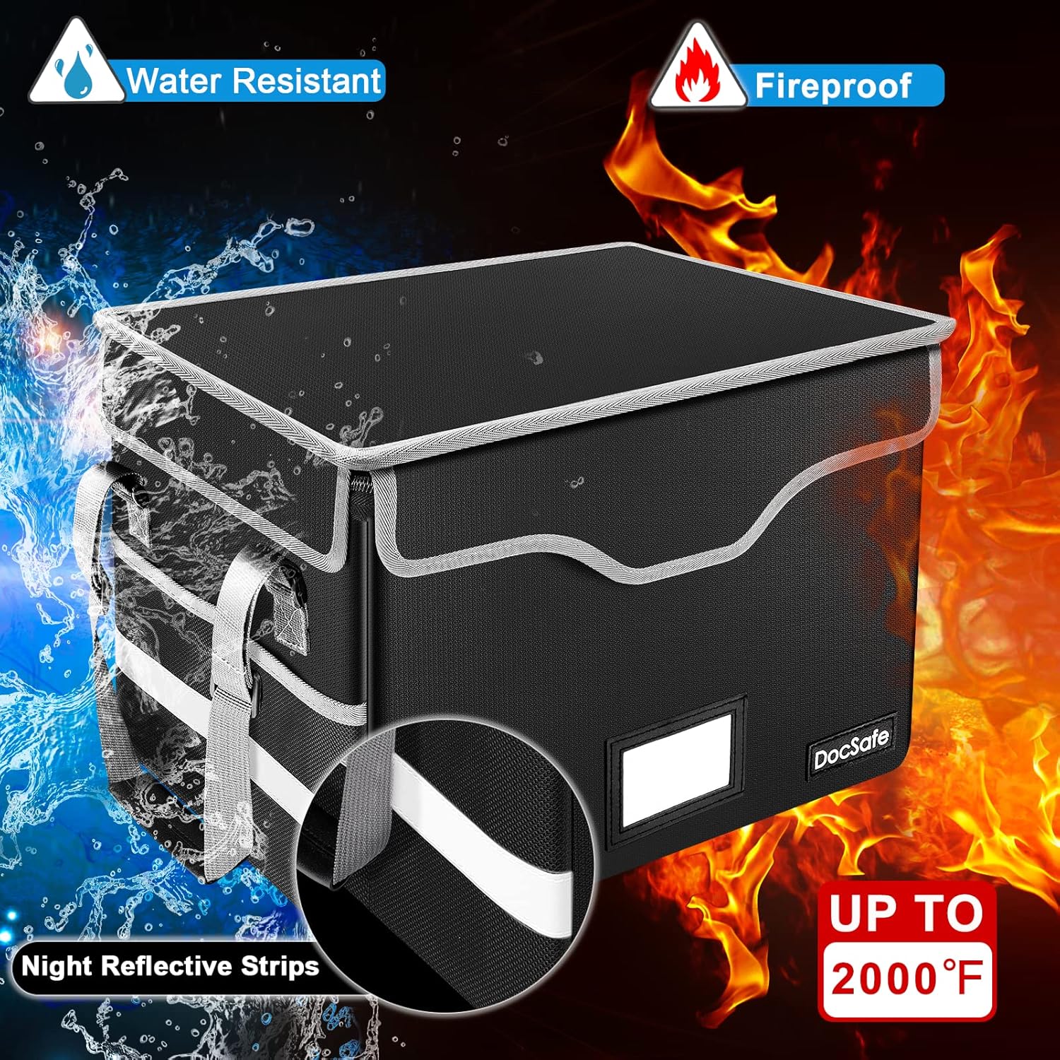 DocSafe File Box Fireproof Document Box with Lock,File Storage Organizer Box with Mesh Pockets,Collapsible Portable File Box Home Office File Cabinet with Handle for Hanging Letter/Legal Folder,Black ? ? ? ? ? - Image 3