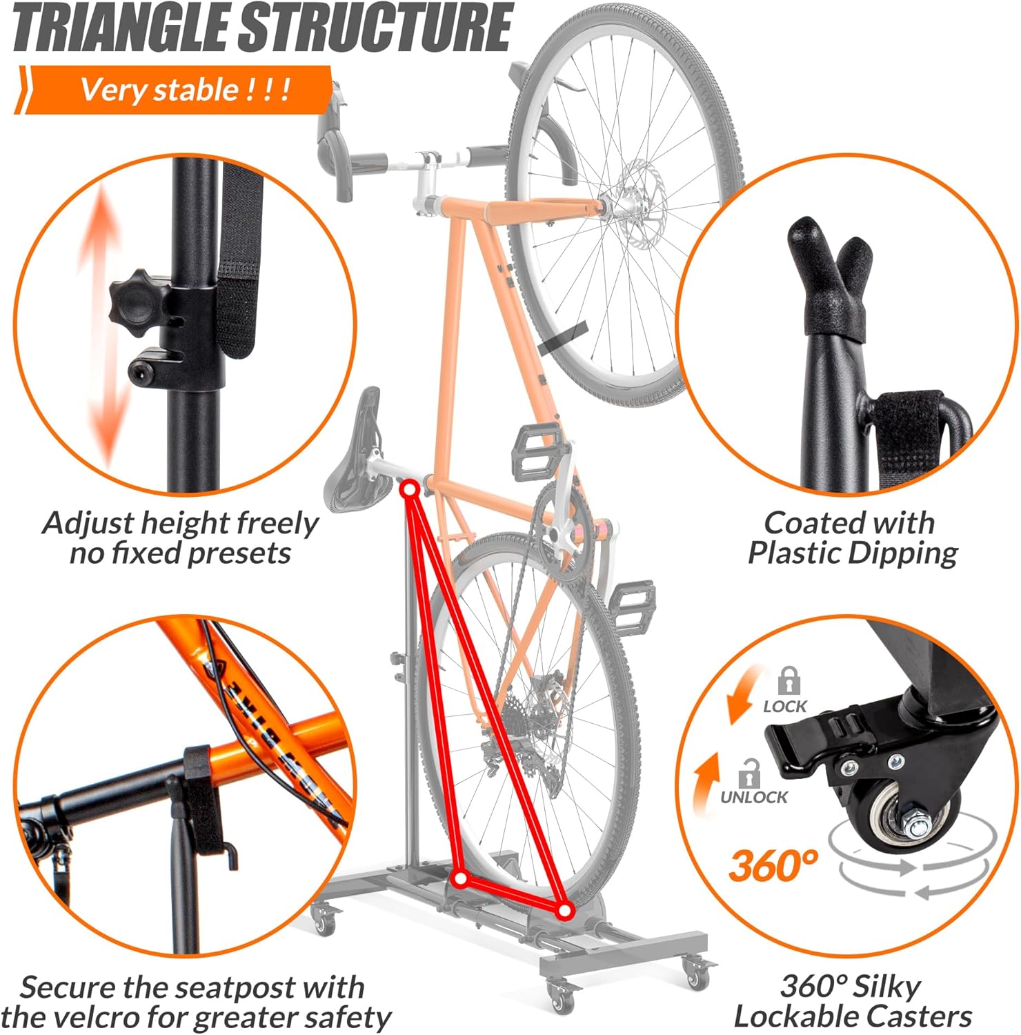 Vertical Bike Stand, Freestanding Indoor Bike Storage Rack Upright Bicycle Floor Stand Indoor Bike Holder with Adjustable Height for Garage & Apartment - for Wheels Sizes up to 29? ? ? ? ? ? - Image 2