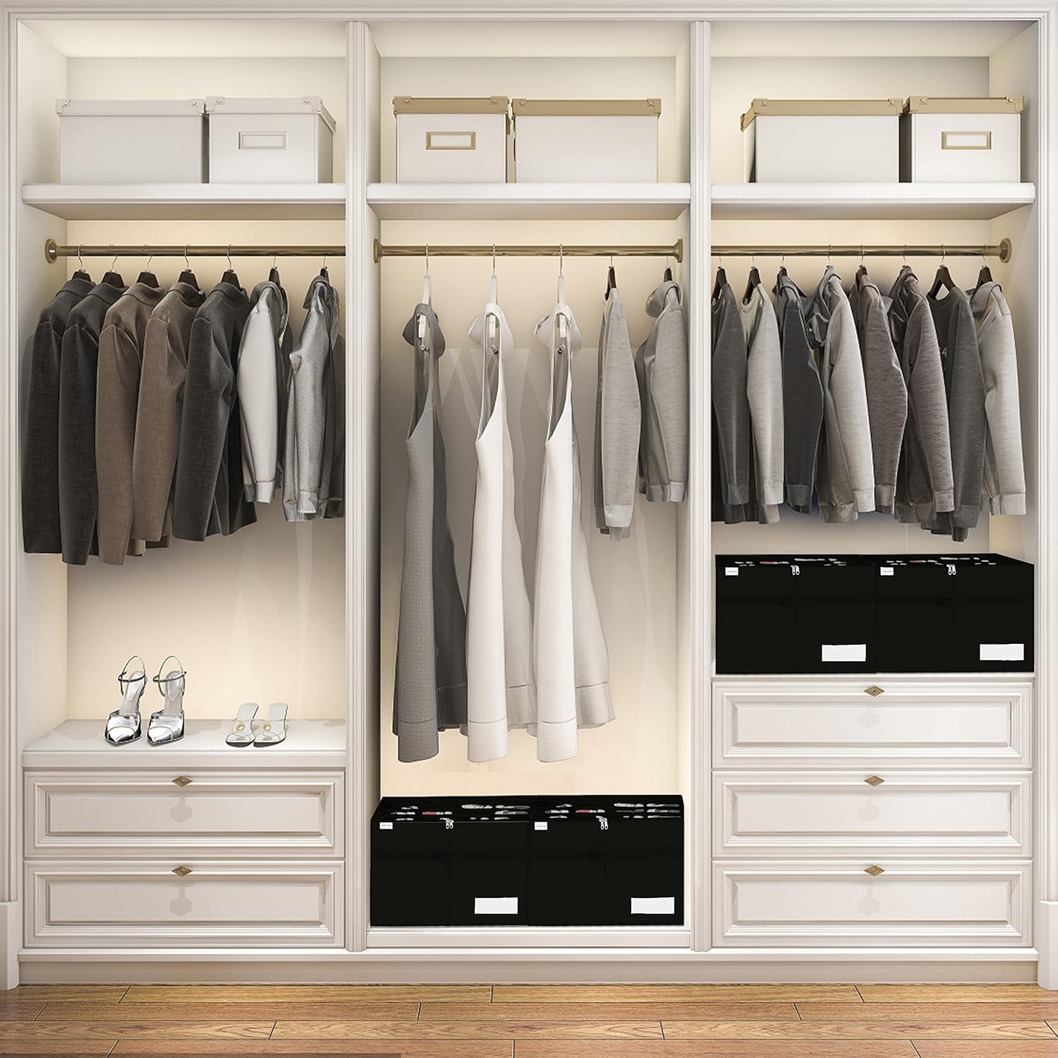 Shoe Storage Organizer, Fits 16 Pairs, Large Shoe Organizer Box for Closet, Clear Foldable Shoes Containers w/Bottom Support, Space Saving Shoe Cubby Storage Boxes w/Reinforced Handles, Black ? ? ? ? ? - Image 2