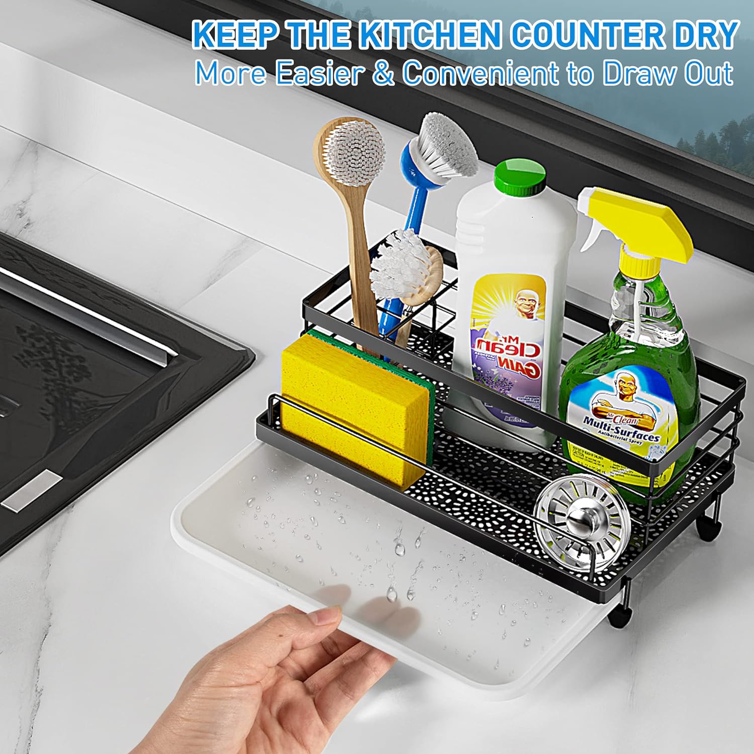 Cisily Sponge Holder for Kitchen, Sink Organizer, Kitchen Sink Accessories with Drip Tray, Rustproof and Non-Slip, Sponge Holder, Kitchen Utensils for New Home (Matte Black) ? ? ? ? ? - Image 3