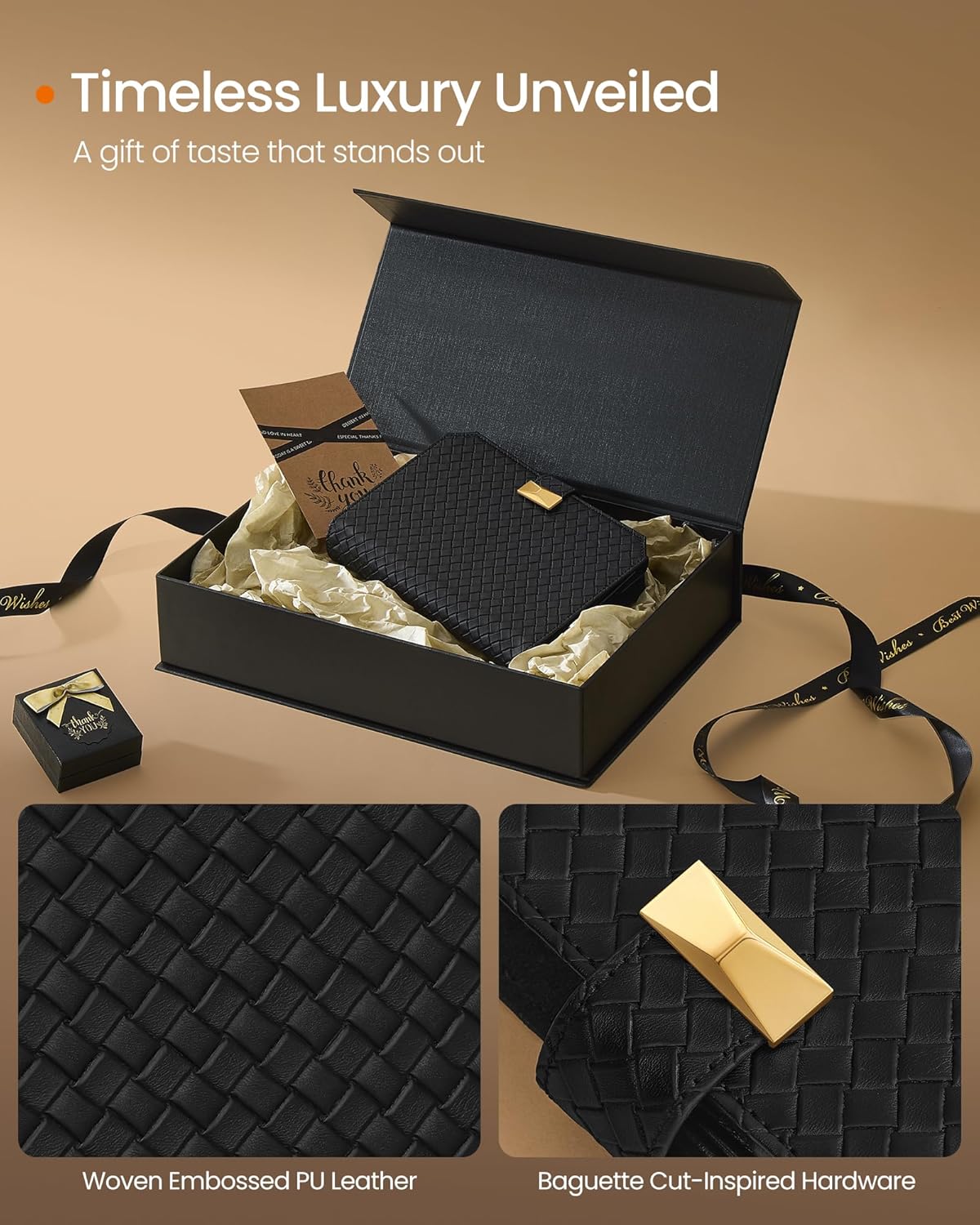 SONGMICS HOME RONNE Collection - 3 Watch Travel Case, PU Leather Woven Embossed Watch Pouch, Portable Watch Storage Organizer, 8.7 x 5.7 x 1.8 Inches, Gift Idea, Ink Black UJWB018B01 ? ? ? ? ? - Image 3