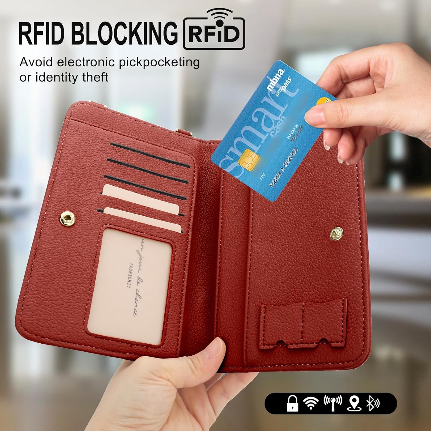 DOB SECHS Leather Passport Wallet Crossbody Phone Bag, RFID Blocking Passport Holder Credit Cards Case for Women ? ? ? ? ? - Image 4