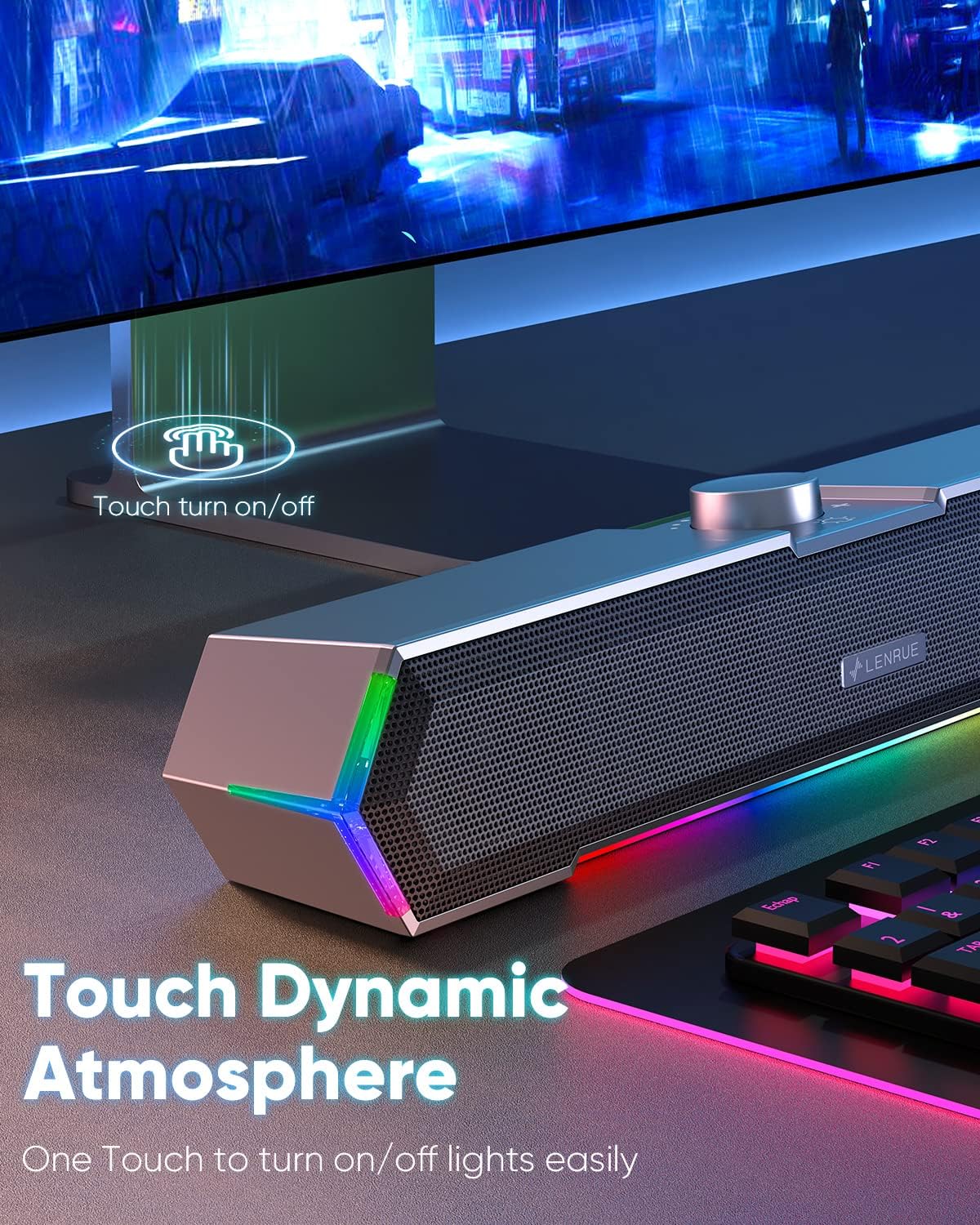 LENRUE G11 Computer Speakers for Desktop, Touch Lights PC Speakers with Surge Clear Sound, USB C/USB Powered for Computer Desktop PC Laptop Monitor ? ? ? ? ? - Image 3