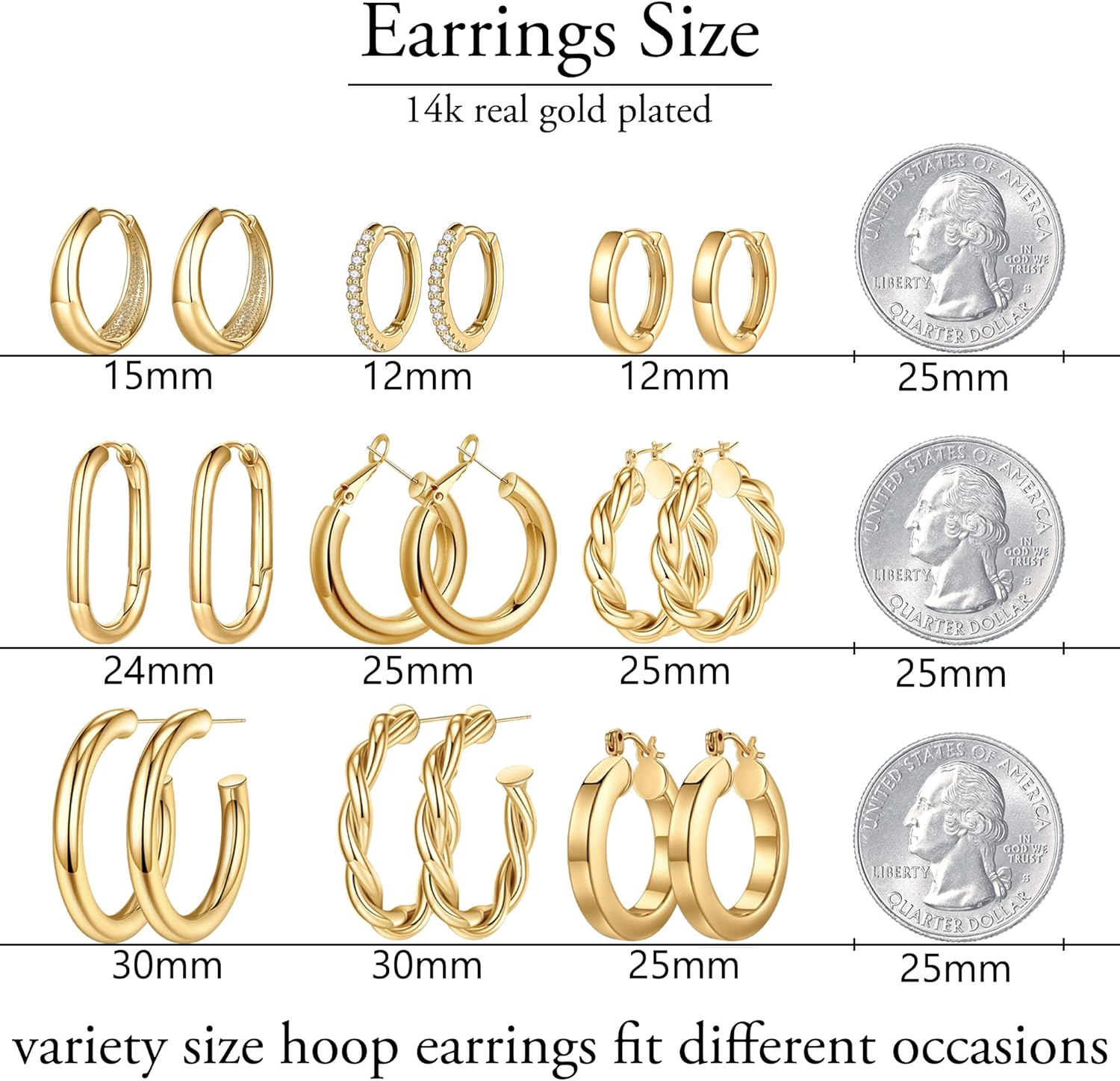 Yesteel 9 Pairs Gold Hoop Earrings for Women, 14K Real Gold Plated Chunky Hoop Earrings Set for Women Hypoallergenic Thick Lightweight Hoop Earrings for Women Gold Jewelry Gifts ? ? ? ? ? - Image 2