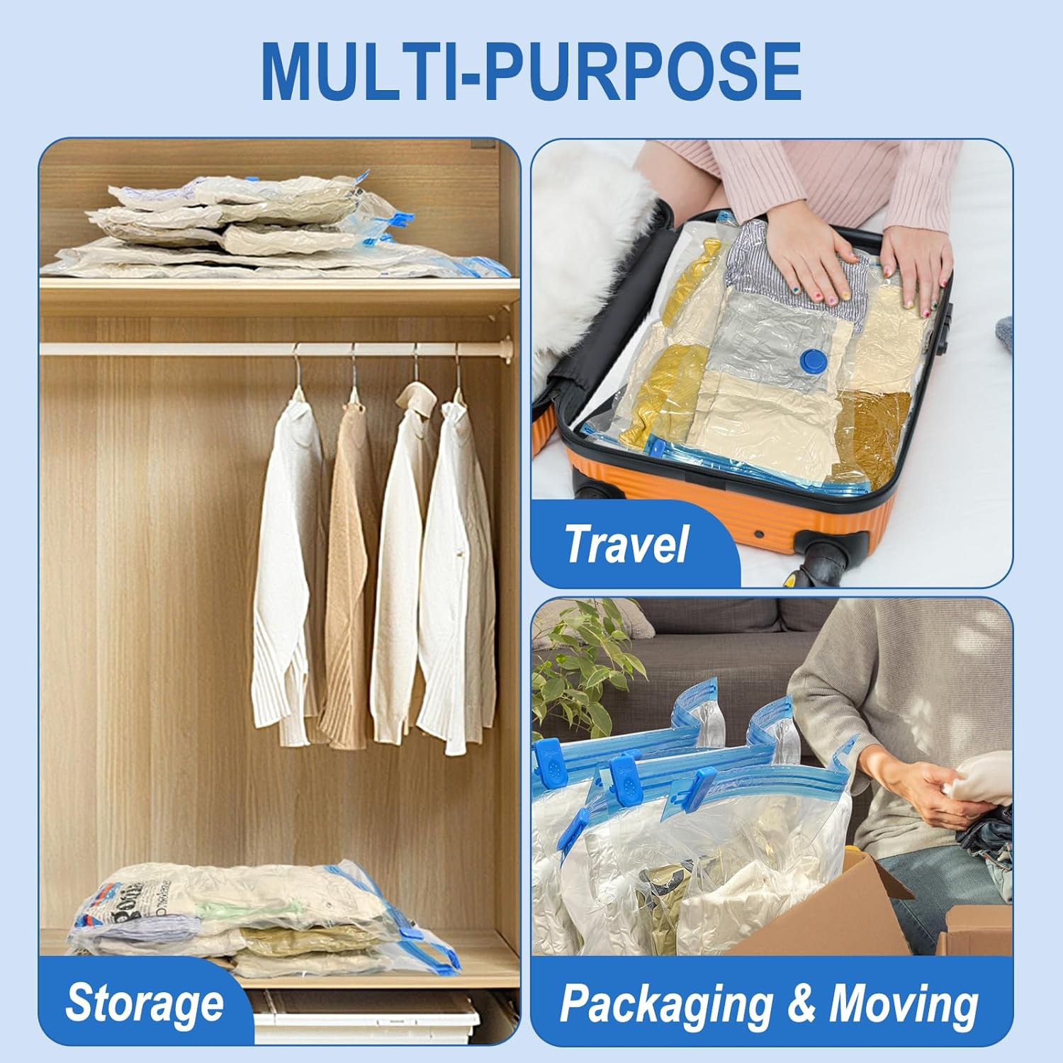 16 Pack Vacuum Storage Bags with Hand Pump, 4 Jumbo + 4 Large + 4 Medium + 4 Small Plastic Packaging Bags, 80% Space Saver Vacuum Seal Bags for Clothing, Travel Lugggage, Blankets, Comforters ? ? ? ? ? - Image 4