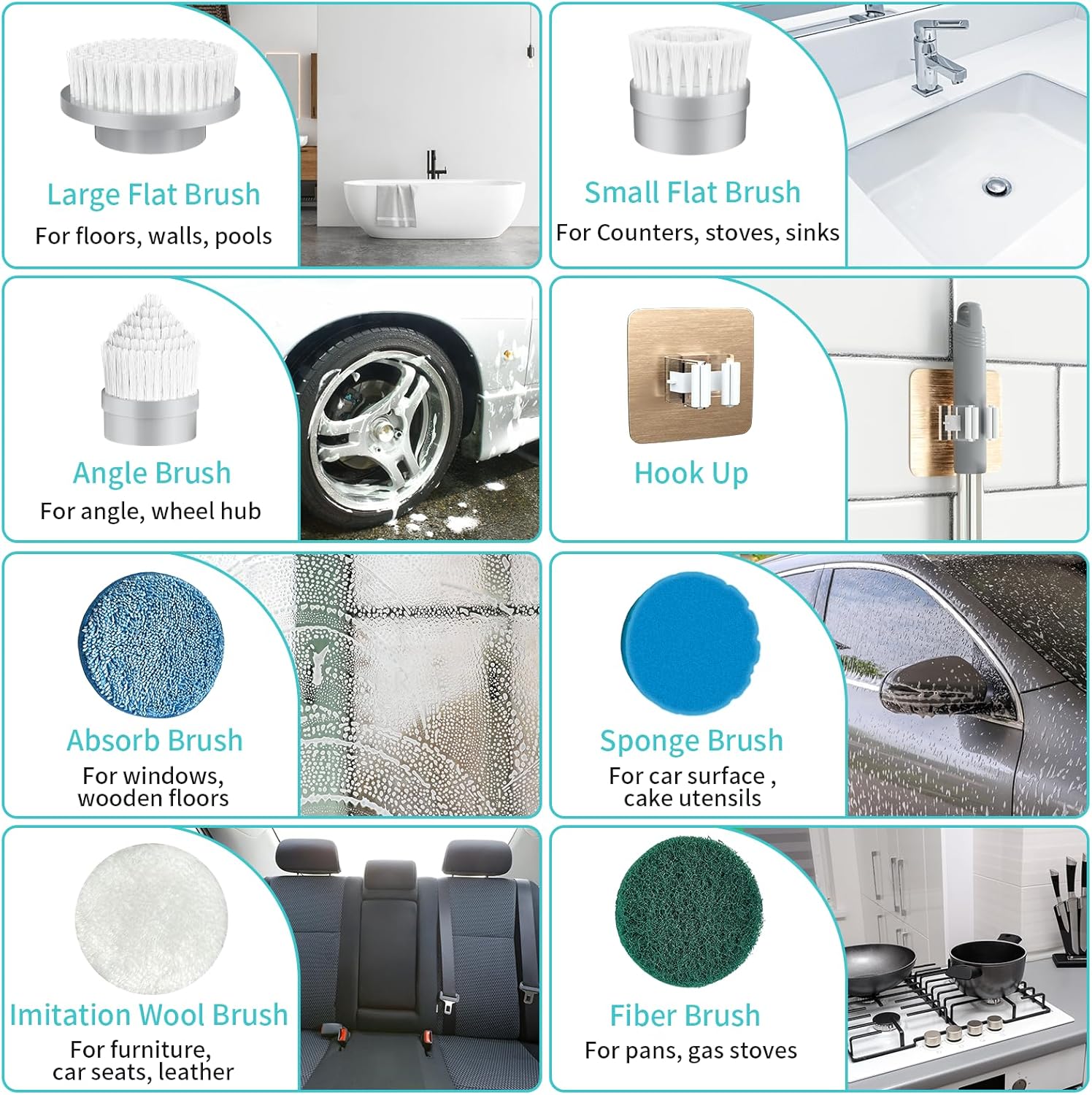 Electric Spin Scrubber, FARTVOLUS Cordless Cleaning Brush with 8 Replaceable Brush Heads, Bathroom and Floor Tile 360 Power Scrubber Dual Speed with Extension Handle for Bathtub, Kitchen, Window - Image 6
