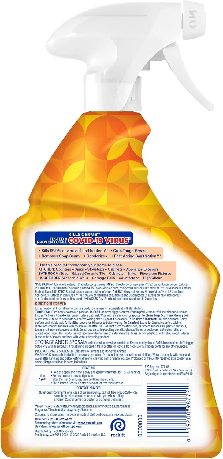 Lysol All-Purpose Cleaner, Sanitizing and Disinfecting Spray, To Clean and Deodorize, Mango & Hibiscus Scent, 32oz - Image 2