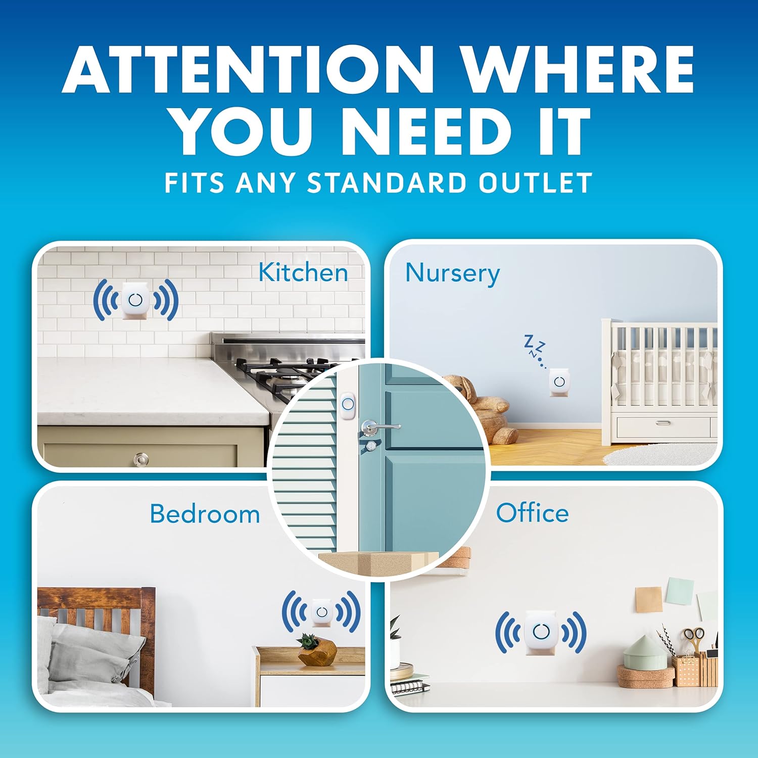 SadoTech Wireless Doorbells for Home, Apartments, Businesses, Classrooms, etc. - 1 Door Bell Ringer & 2 Plug-In Chime Receiver, Battery Operated, Easy-to-Use, Wireless Doorbell w/LED Flash, White - Image 6