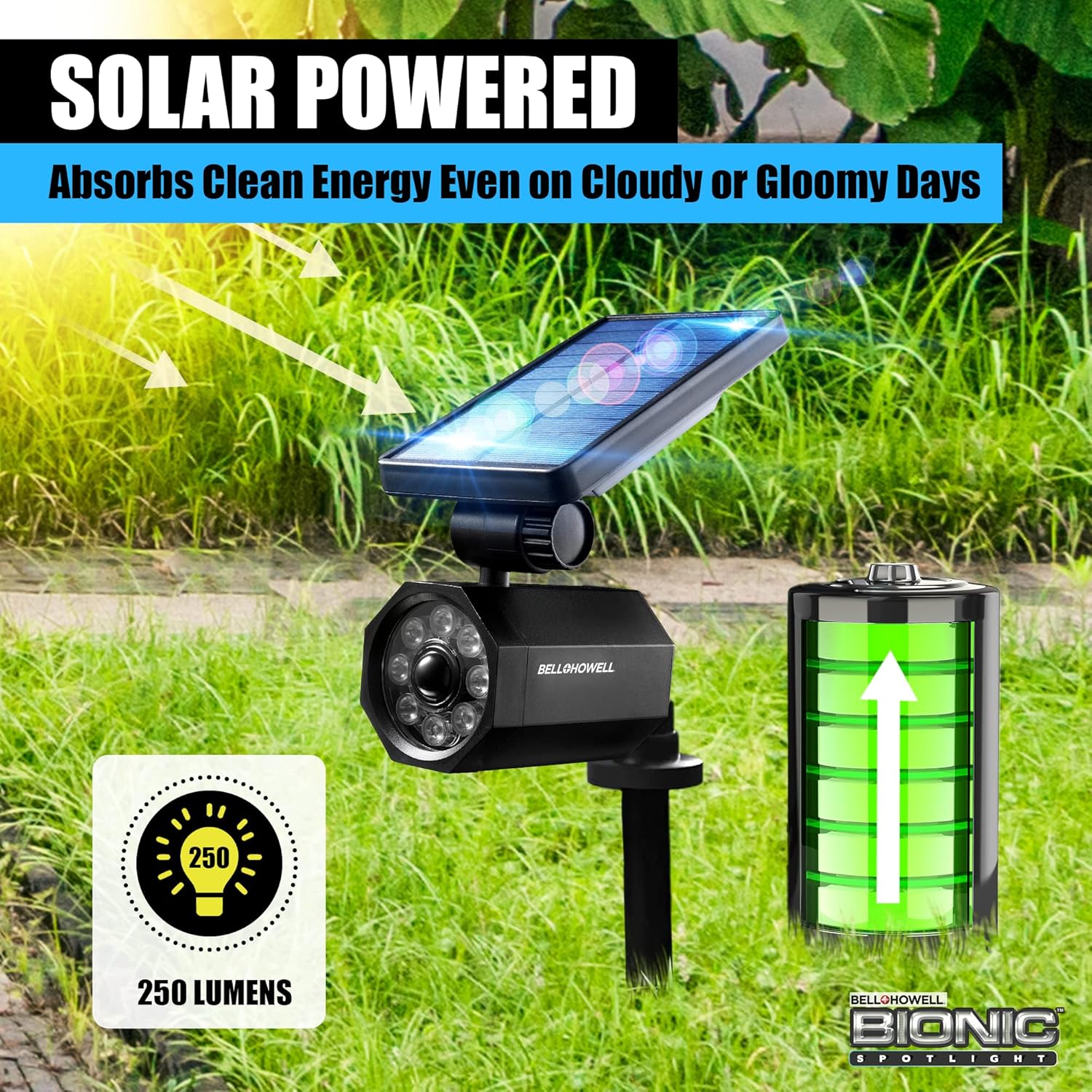 Bell+Howell Bionic Spotlight Motion Solar Spot Lights Outdoor Waterproof, Solar Landscape Lights, Outdoor Solar Yard Lights Weather Resistant, Super Bright LED Lights, for Garden, Lawn As Seen On TV - Image 2