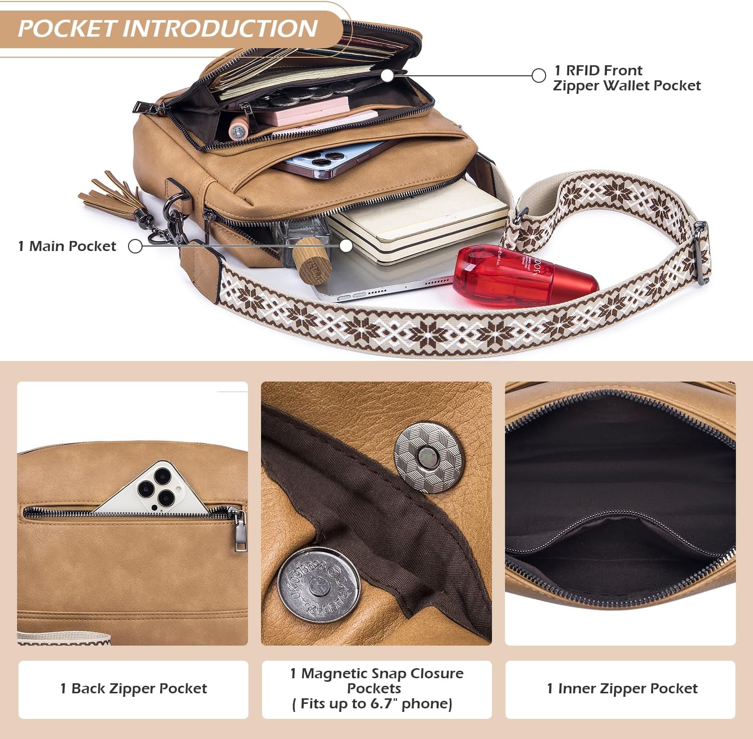 POIUGOYA Crossbody Purses for Women Trendy,Vegan Leather Medium Crossbody Bag,Women's Crossbody Travel Purse Built in Wallet ? ? ? ? ? - Image 6