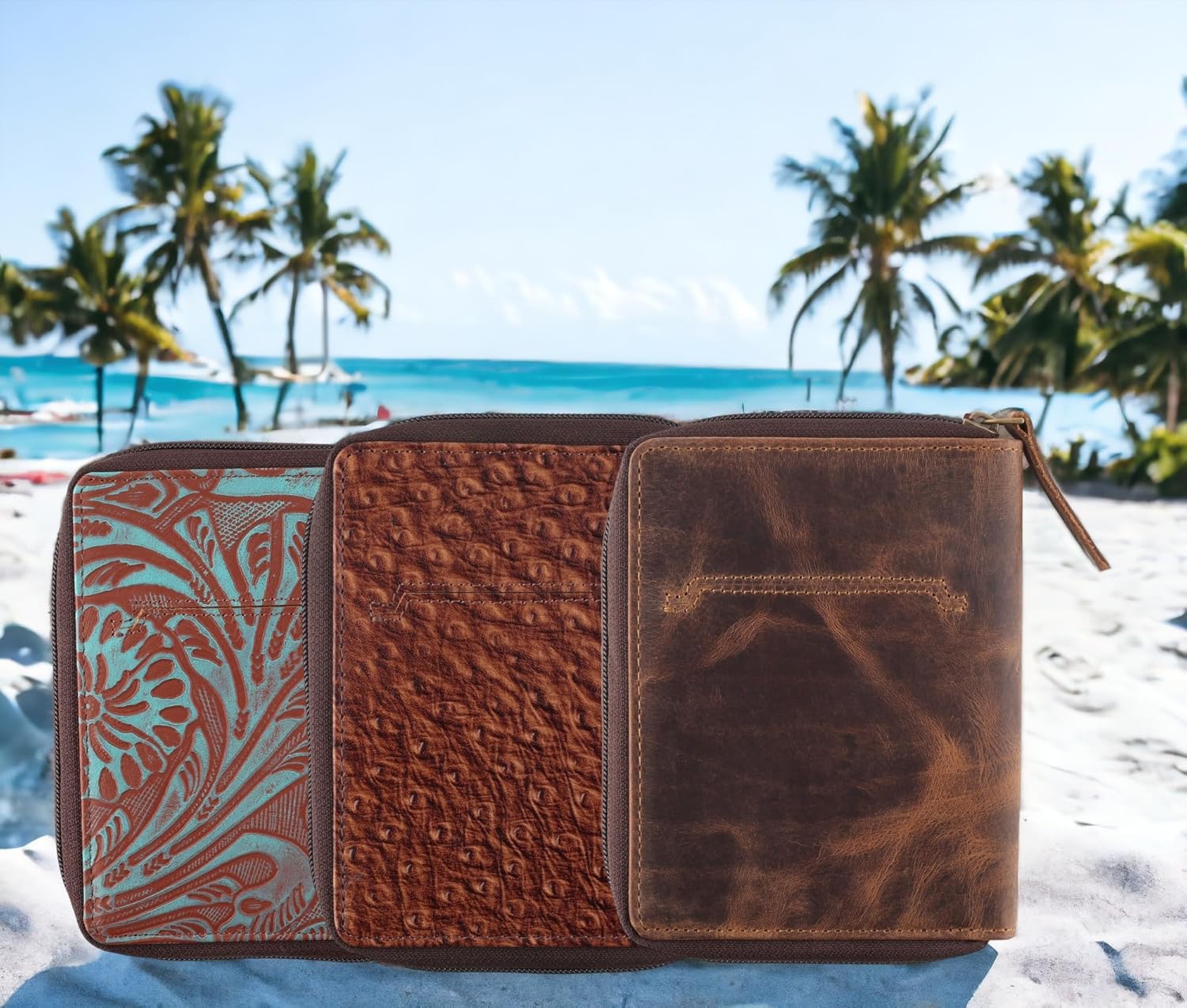 Passport Wallet - Travel Document Holder w/RFID Blocking ? Full Grain Leather ? Bifold compact zip around Wallet with Credit Card Slots for Women and Men,Turquoise floral,500-50 ? ? ? ? ? - Image 6