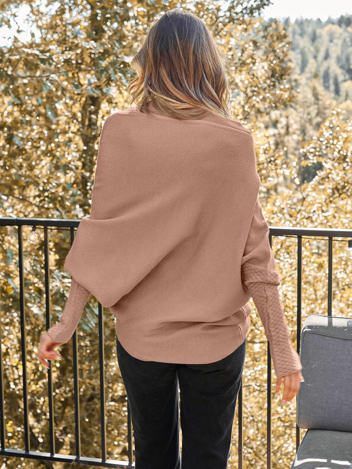 LILLUSORY Womens Batwing Oversized Sweaters Assymetrical Boat Neck Wrap Tunic Tops Fall Fashion Cloth Outfit ? ? ? ? ? - Image 3