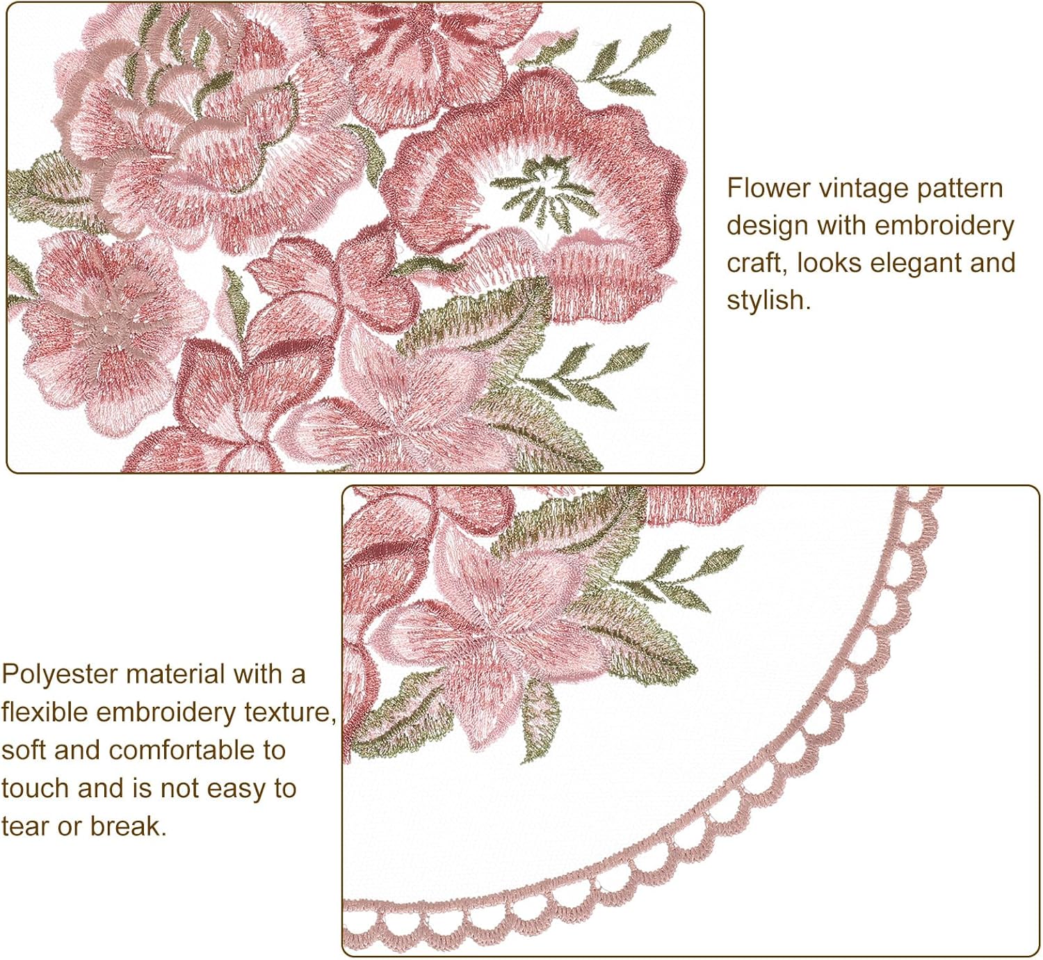 uxcell 2Pcs Retro Lace Placemats, French Crochet Doilies Round Embroidered Hollow Cup Vase Table Mat for Dining Table Kitchen Party 8x8inch, Dusty Rose ? ? ? ? ? - Image 3