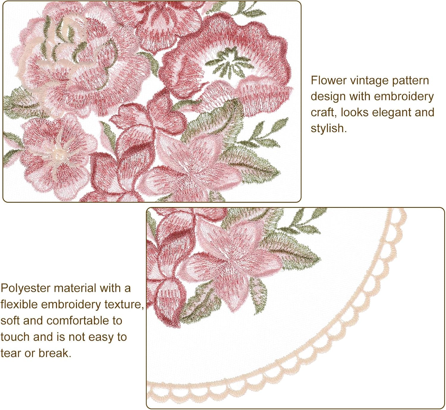 uxcell 2Pcs Retro Lace Placemats, French Crochet Doilies Round Embroidered Hollow Cup Vase Table Mat for Dining Table Kitchen Party 8x8inch, Beige - Image 3